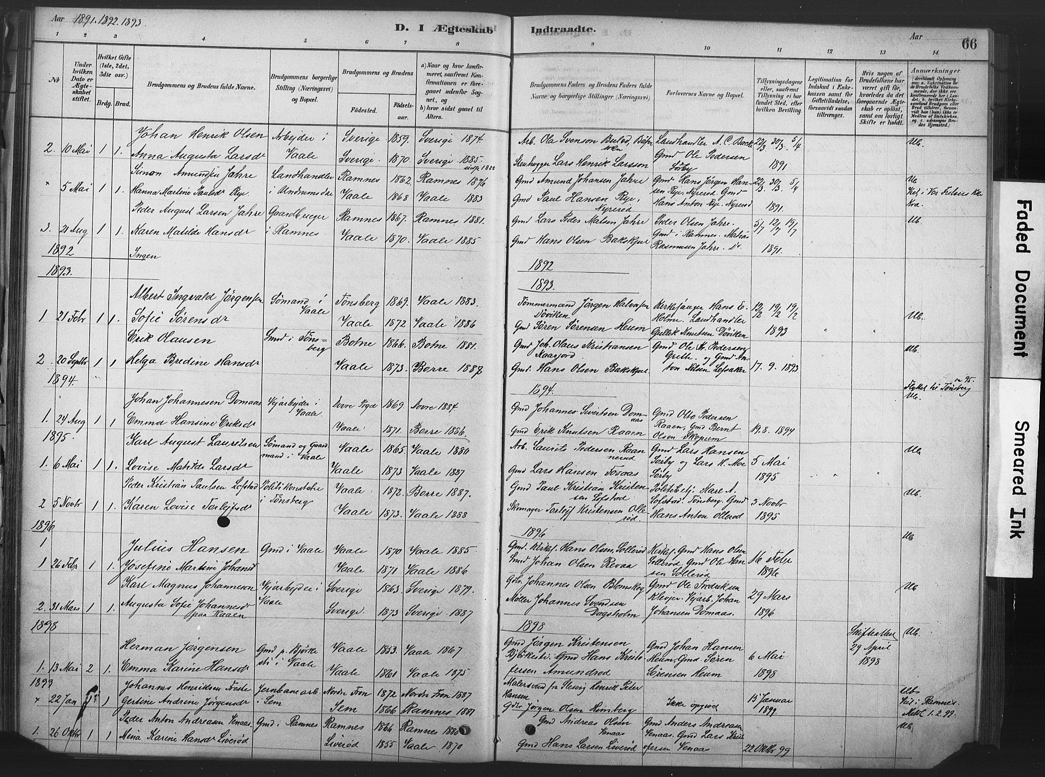 Våle kirkebøker, AV/SAKO-A-334/F/Fb/L0002: Parish register (official) no. II 2, 1878-1907, p. 66