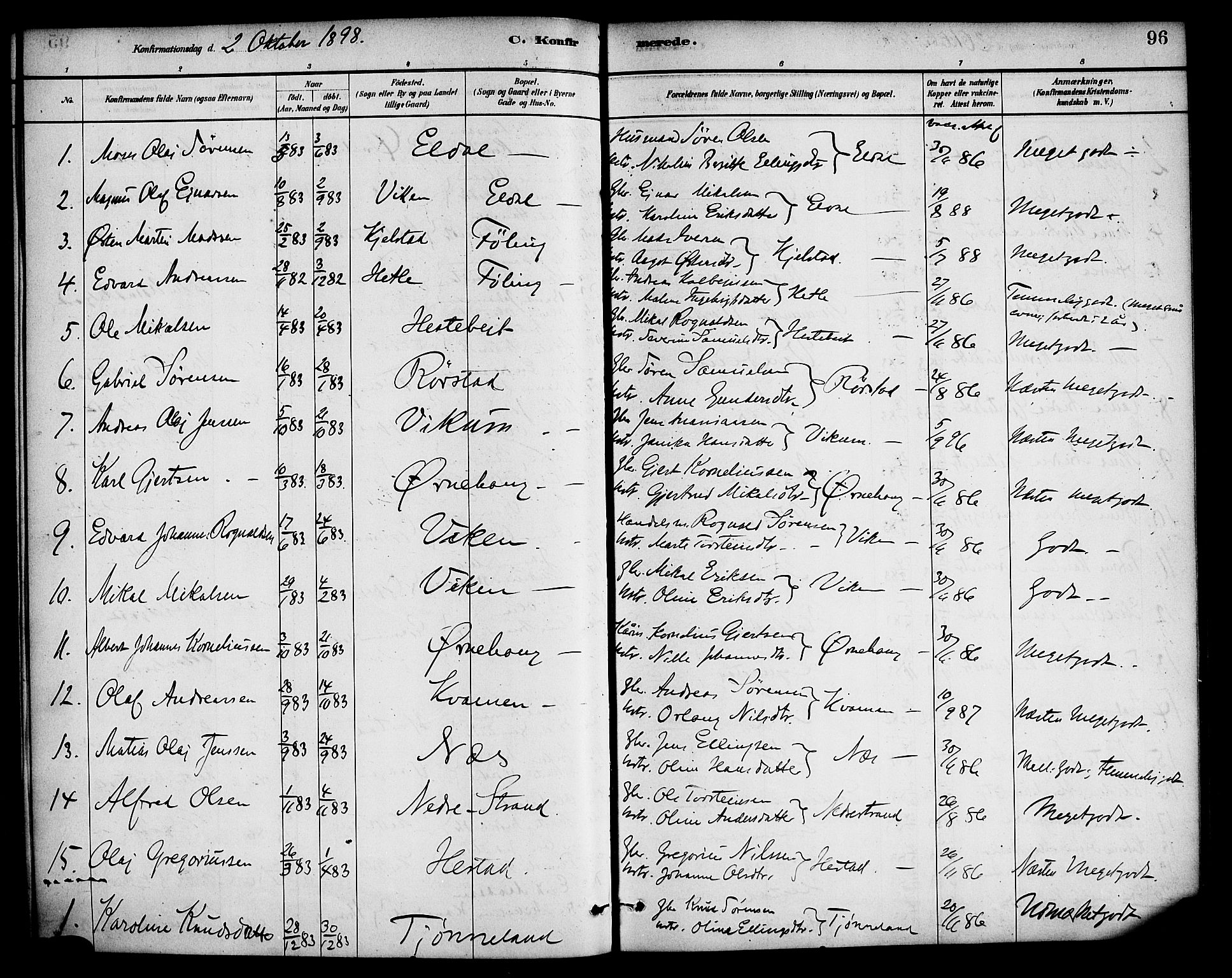 Gaular sokneprestembete, AV/SAB-A-80001/H/Haa: Parish register (official) no. D 1, 1882-1899, p. 96