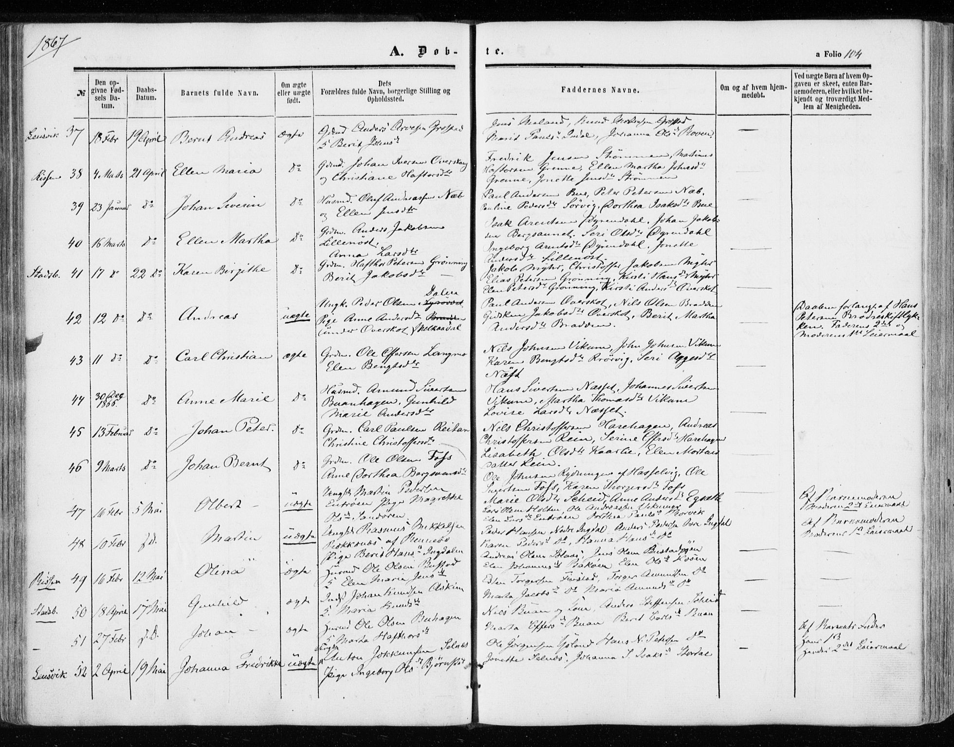 Ministerialprotokoller, klokkerbøker og fødselsregistre - Sør-Trøndelag, SAT/A-1456/646/L0612: Parish register (official) no. 646A10, 1858-1869, p. 104