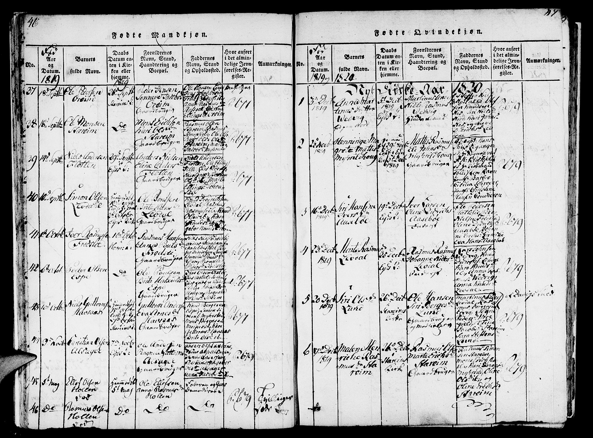 Eid sokneprestembete, SAB/A-82301/H/Haa/Haaa/L0005: Parish register (official) no. A 5, 1816-1830, p. 46-47