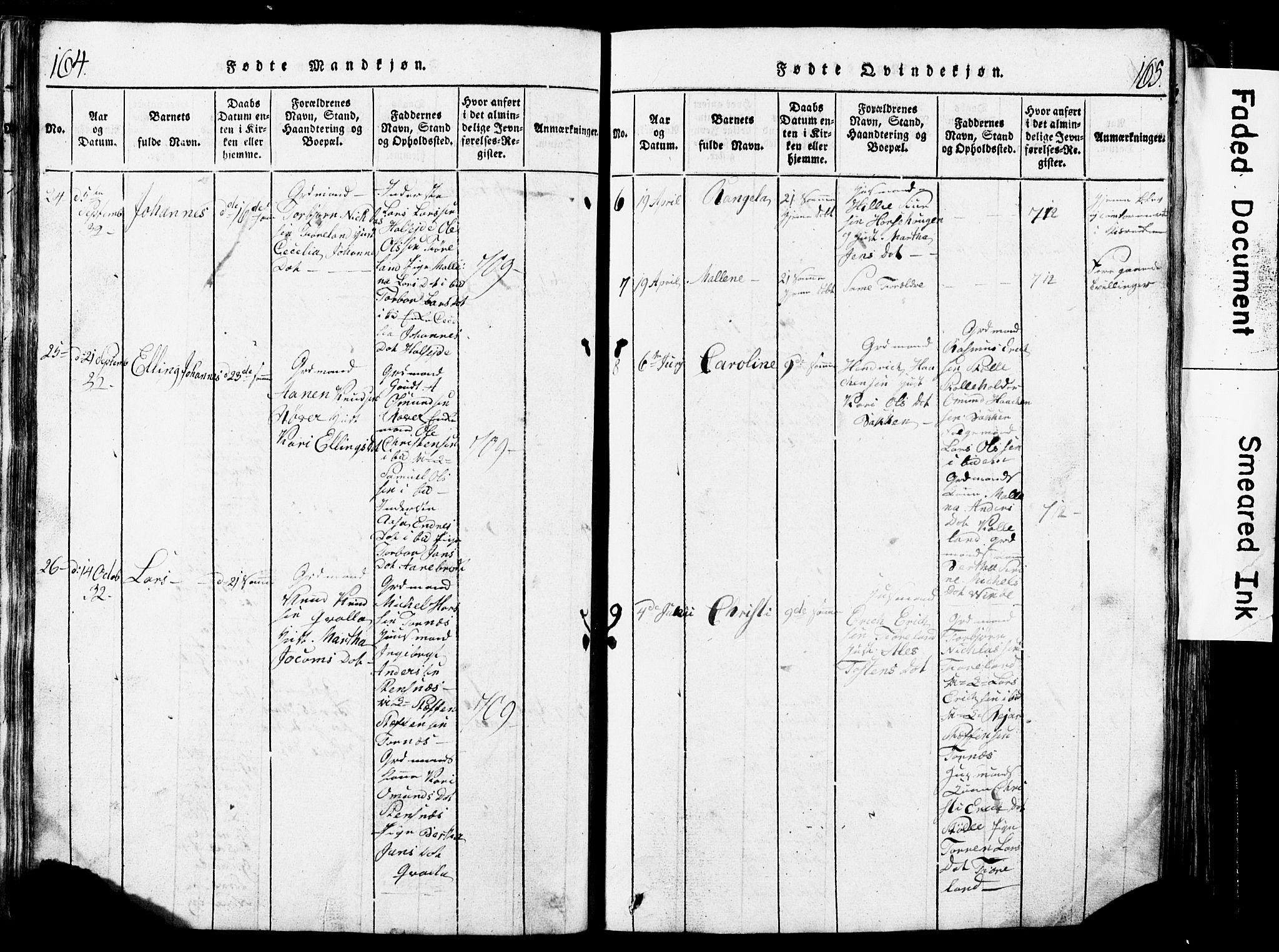 Torvastad sokneprestkontor, AV/SAST-A -101857/H/Ha/Hab/L0002: Parish register (copy) no. B 2, 1817-1834, p. 164-165