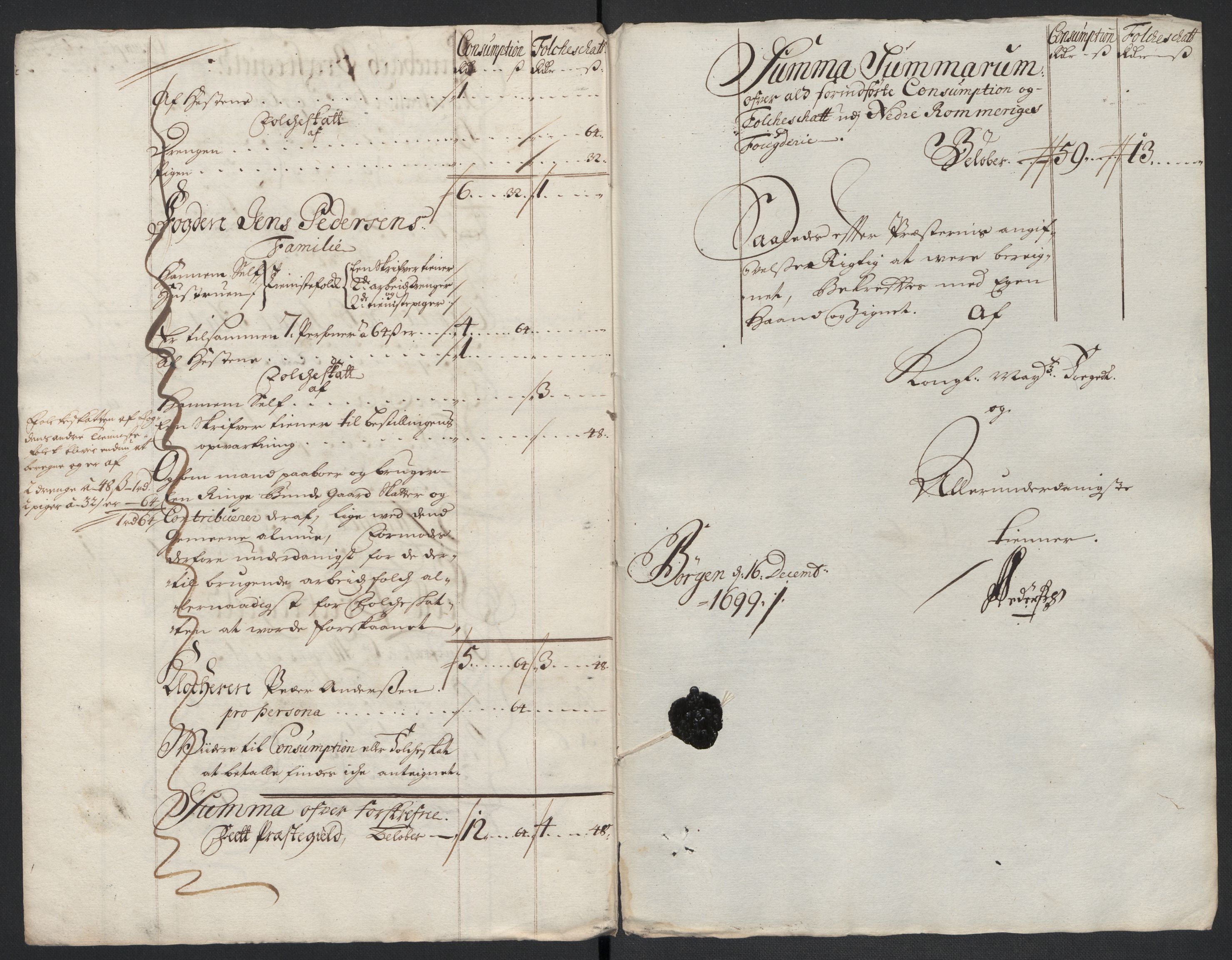 Rentekammeret inntil 1814, Reviderte regnskaper, Fogderegnskap, AV/RA-EA-4092/R11/L0582: Fogderegnskap Nedre Romerike, 1699, p. 164