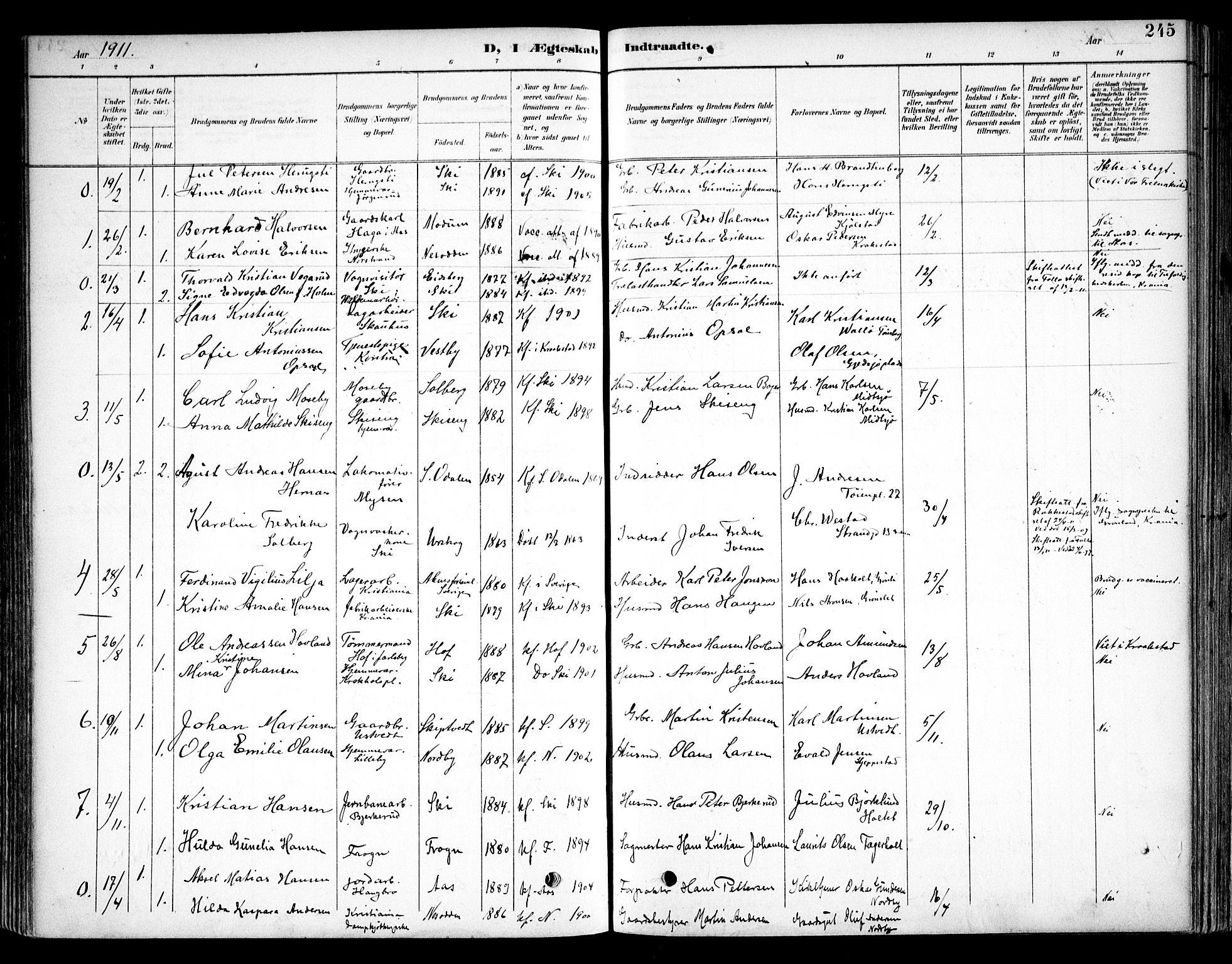 Kråkstad prestekontor Kirkebøker, SAO/A-10125a/F/Fb/L0002: Parish register (official) no. II 2, 1893-1917, p. 245