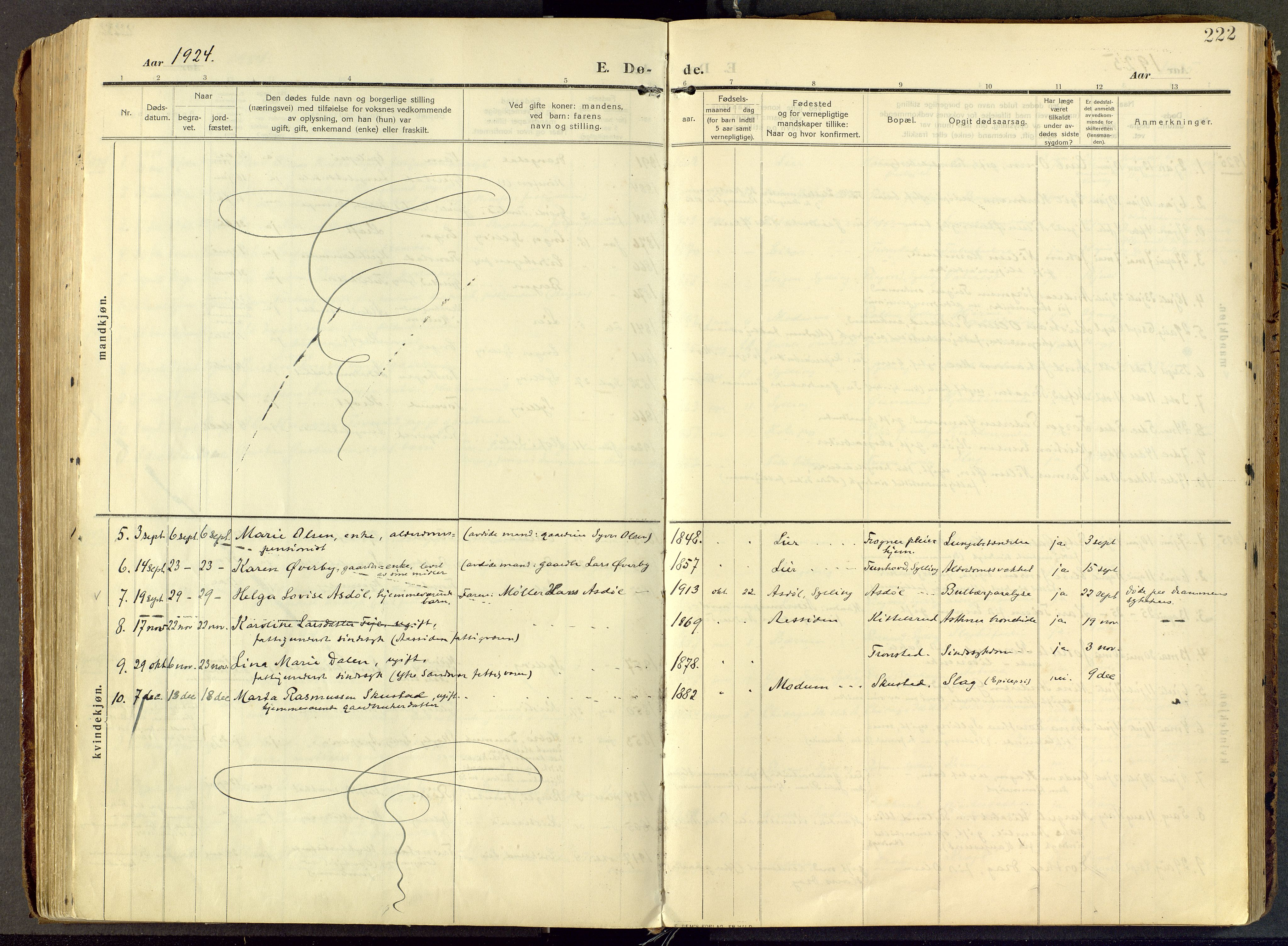 Lier kirkebøker, AV/SAKO-A-230/F/Fc/L0001: Parish register (official) no. III 1, 1906-1936, p. 222