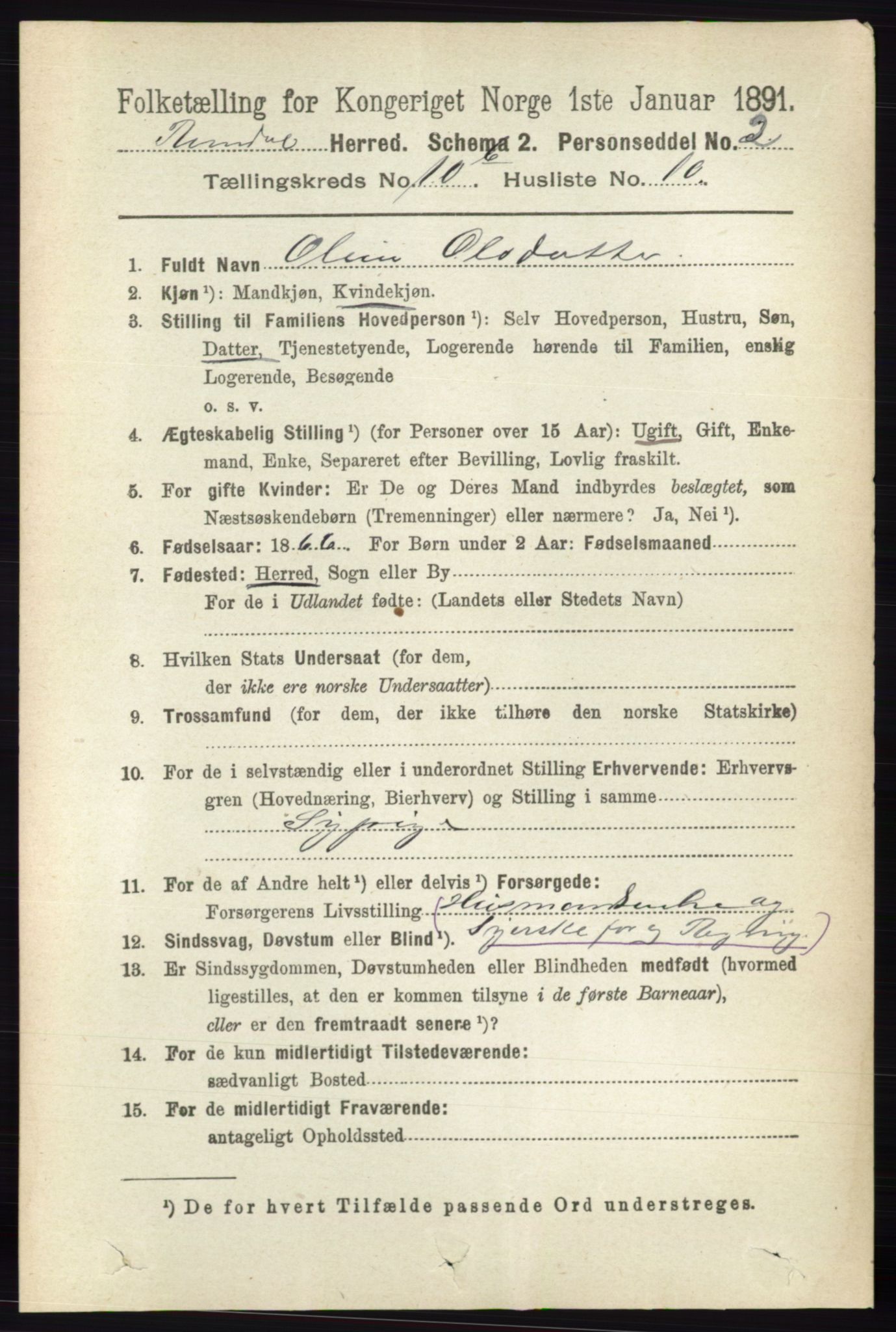 RA, 1891 census for 0416 Romedal, 1891, p. 5332