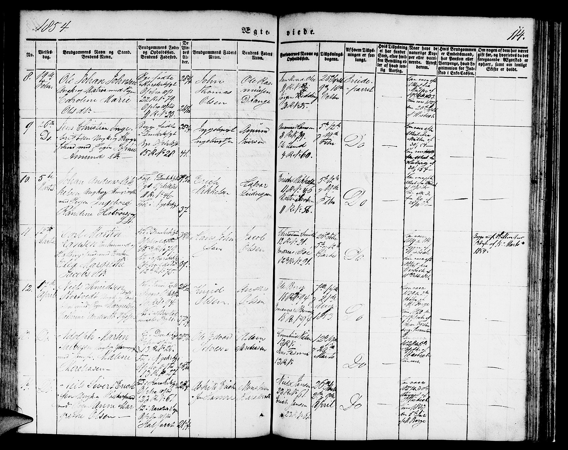 Domkirken sokneprestembete, SAB/A-74801/H/Hab/L0029: Parish register (copy) no. D 1, 1839-1857, p. 114