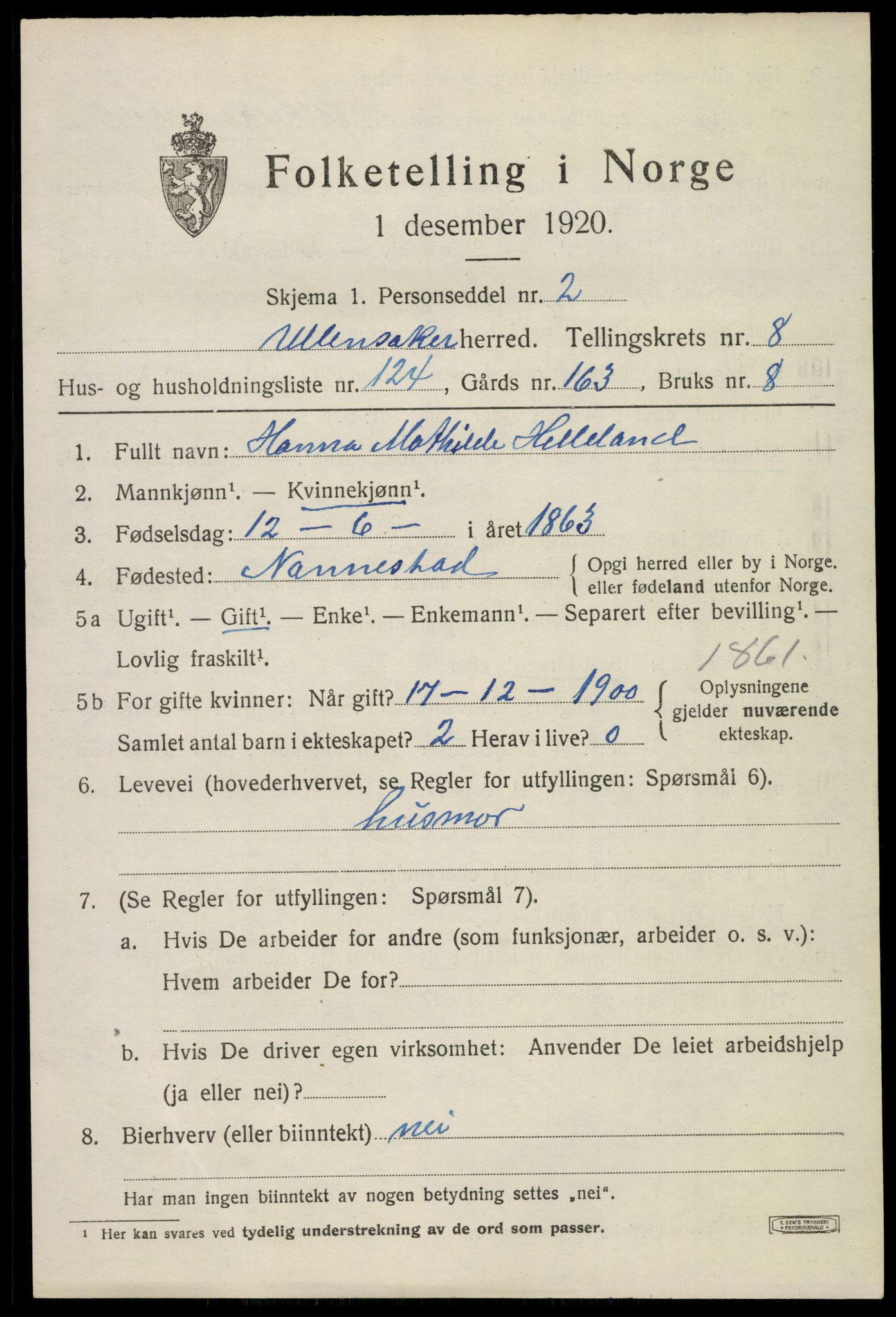 SAO, 1920 census for Ullensaker, 1920, p. 15387