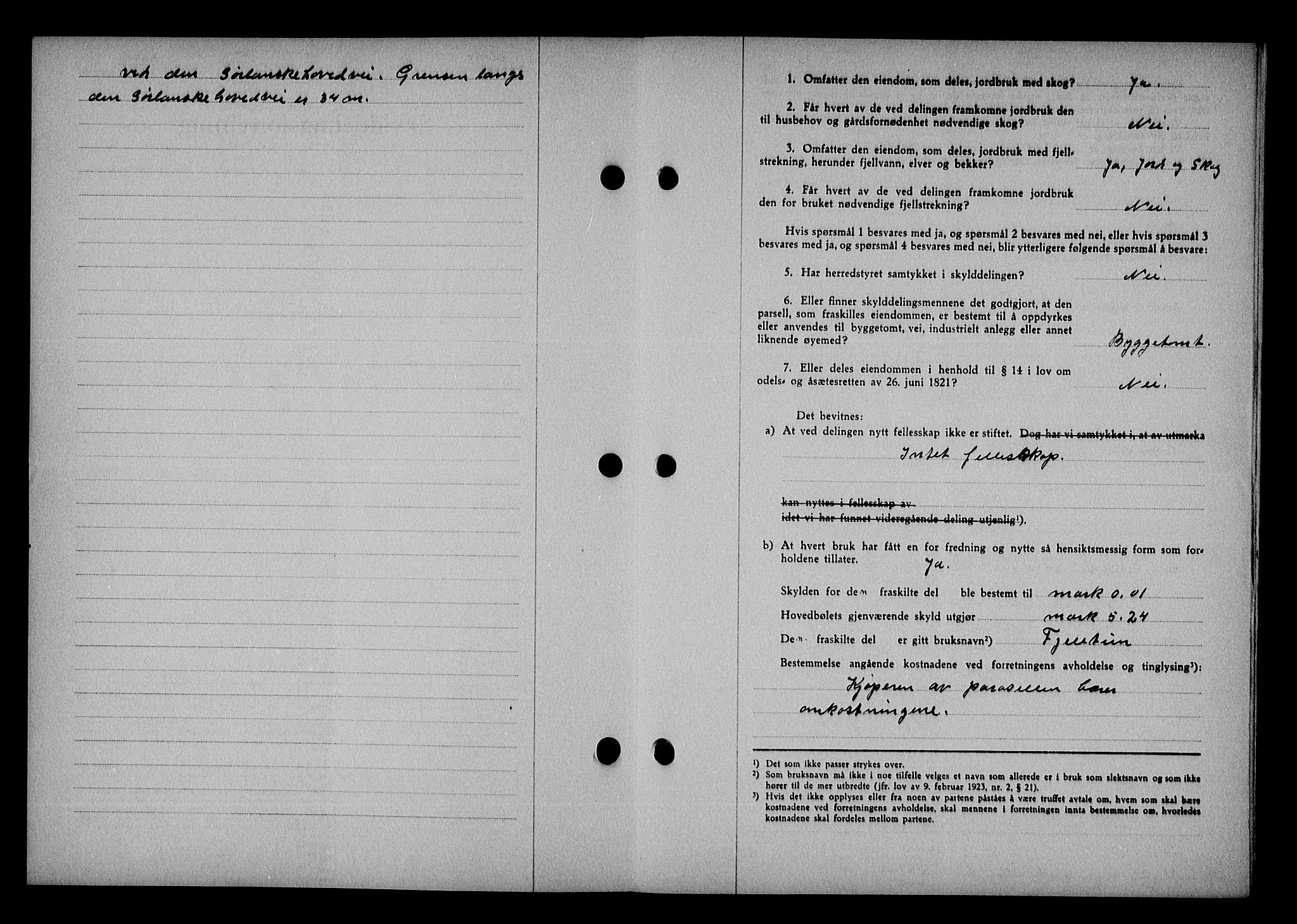 Vestre Nedenes/Sand sorenskriveri, SAK/1221-0010/G/Gb/Gba/L0053: Mortgage book no. A 6, 1944-1945, Diary no: : 490/1945