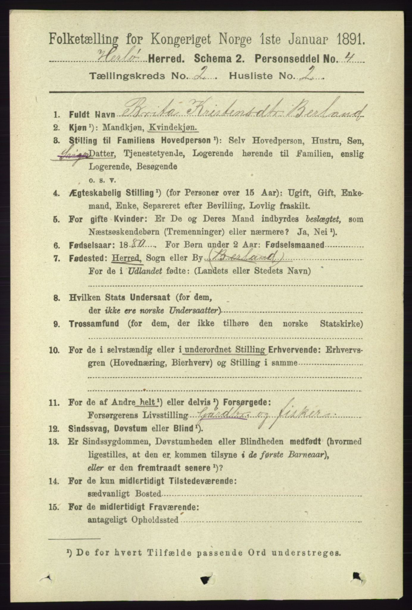 RA, 1891 census for 1258 Herdla, 1891, p. 549