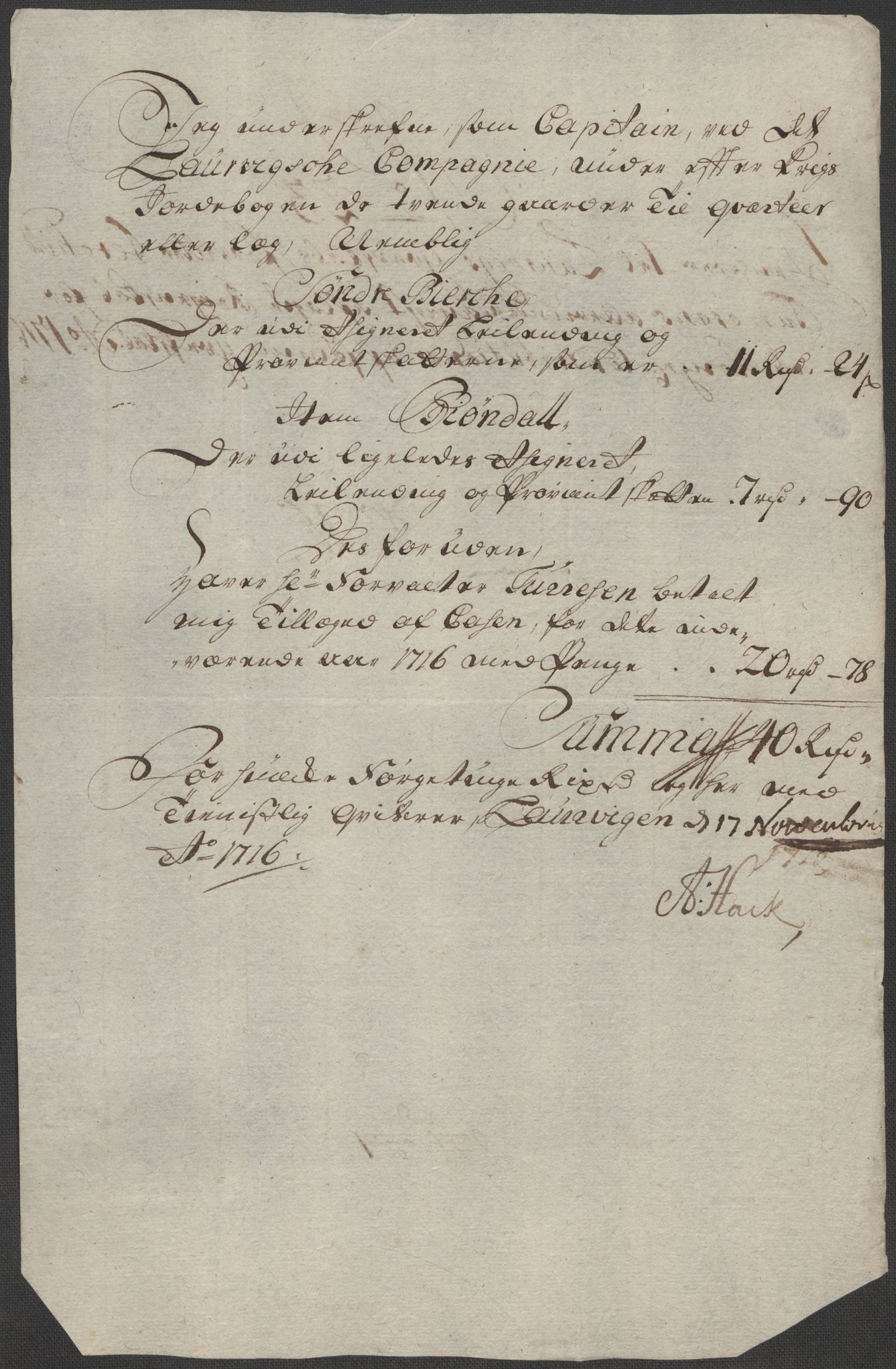 Rentekammeret inntil 1814, Reviderte regnskaper, Fogderegnskap, RA/EA-4092/R33/L1987: Fogderegnskap Larvik grevskap, 1716-1717, p. 231