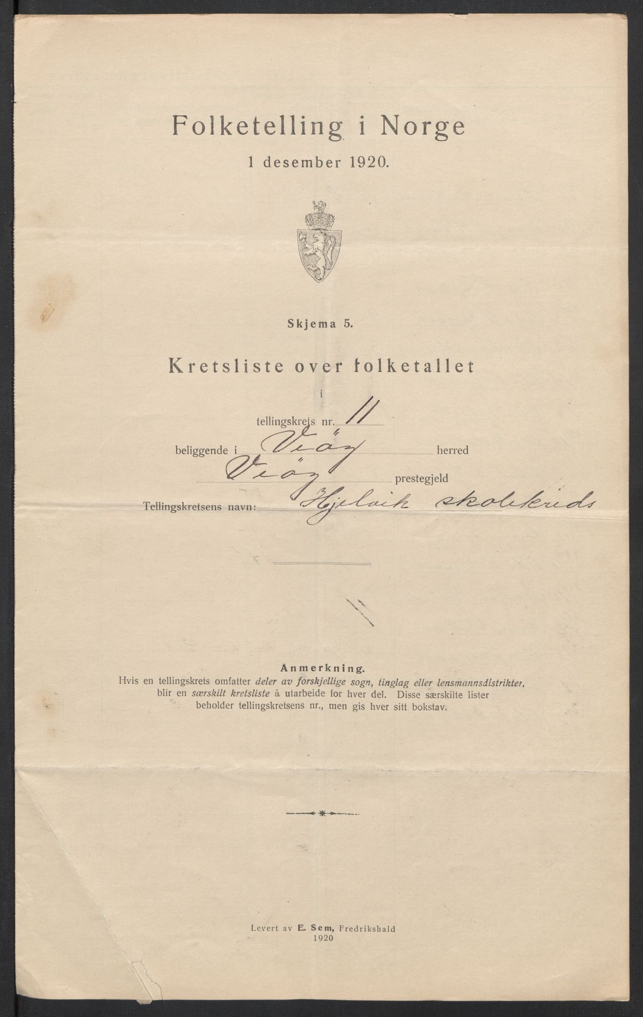 SAT, 1920 census for Veøy, 1920, p. 36