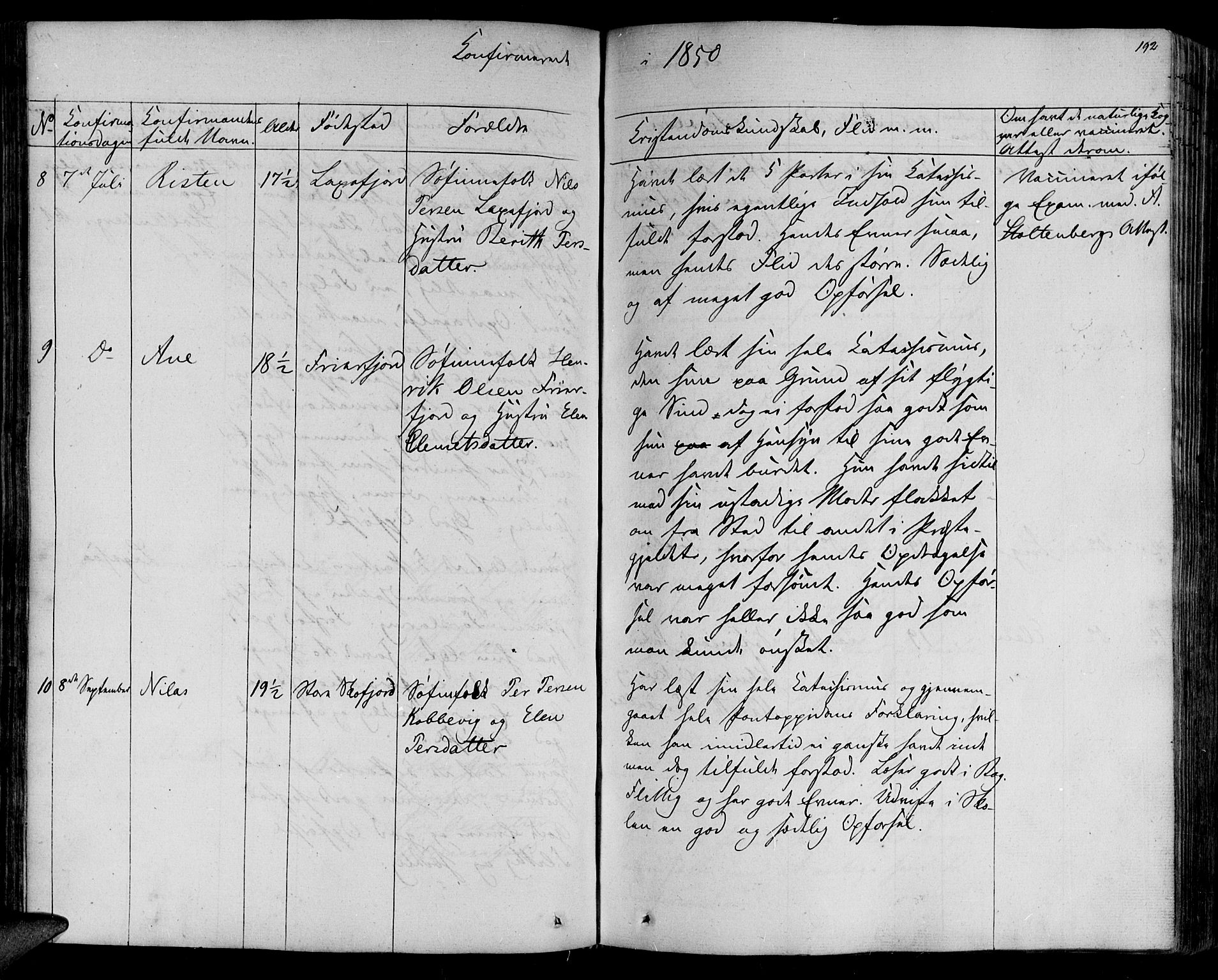 Lebesby sokneprestkontor, AV/SATØ-S-1353/H/Ha/L0003kirke: Parish register (official) no. 3, 1833-1852, p. 192