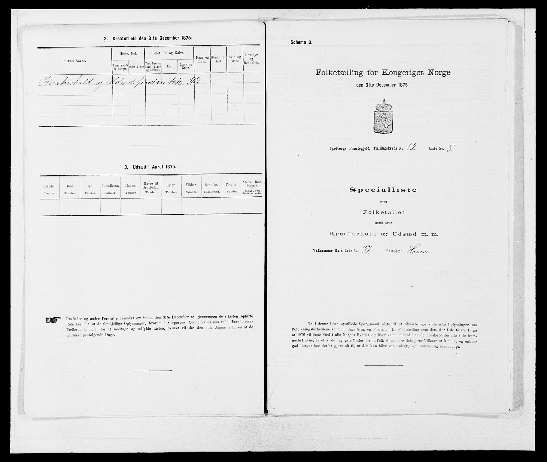 SAB, 1875 census for 1213P Fjelberg, 1875, p. 1186