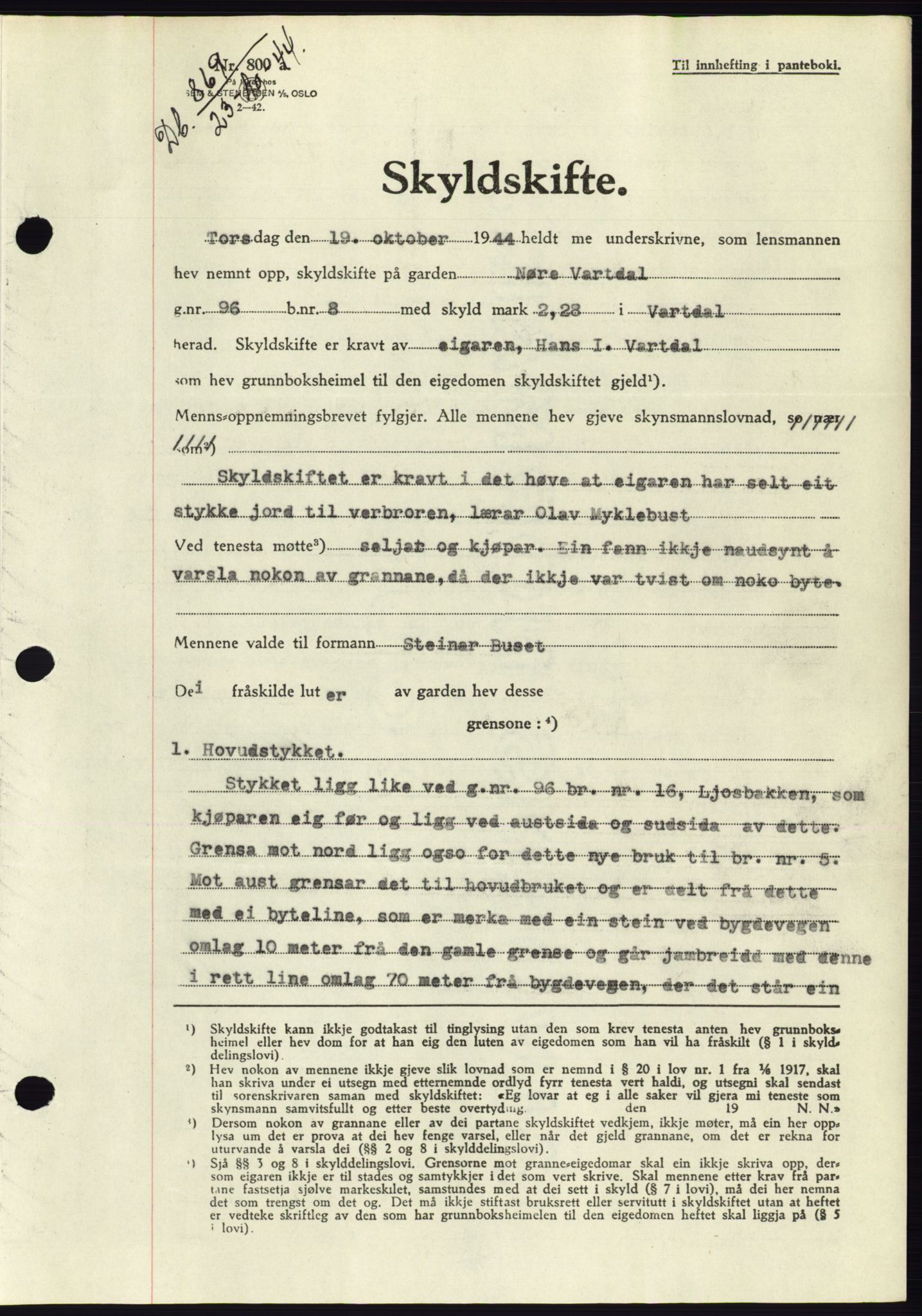 Søre Sunnmøre sorenskriveri, AV/SAT-A-4122/1/2/2C/L0076: Mortgage book no. 2A, 1943-1944, Diary no: : 869/1944