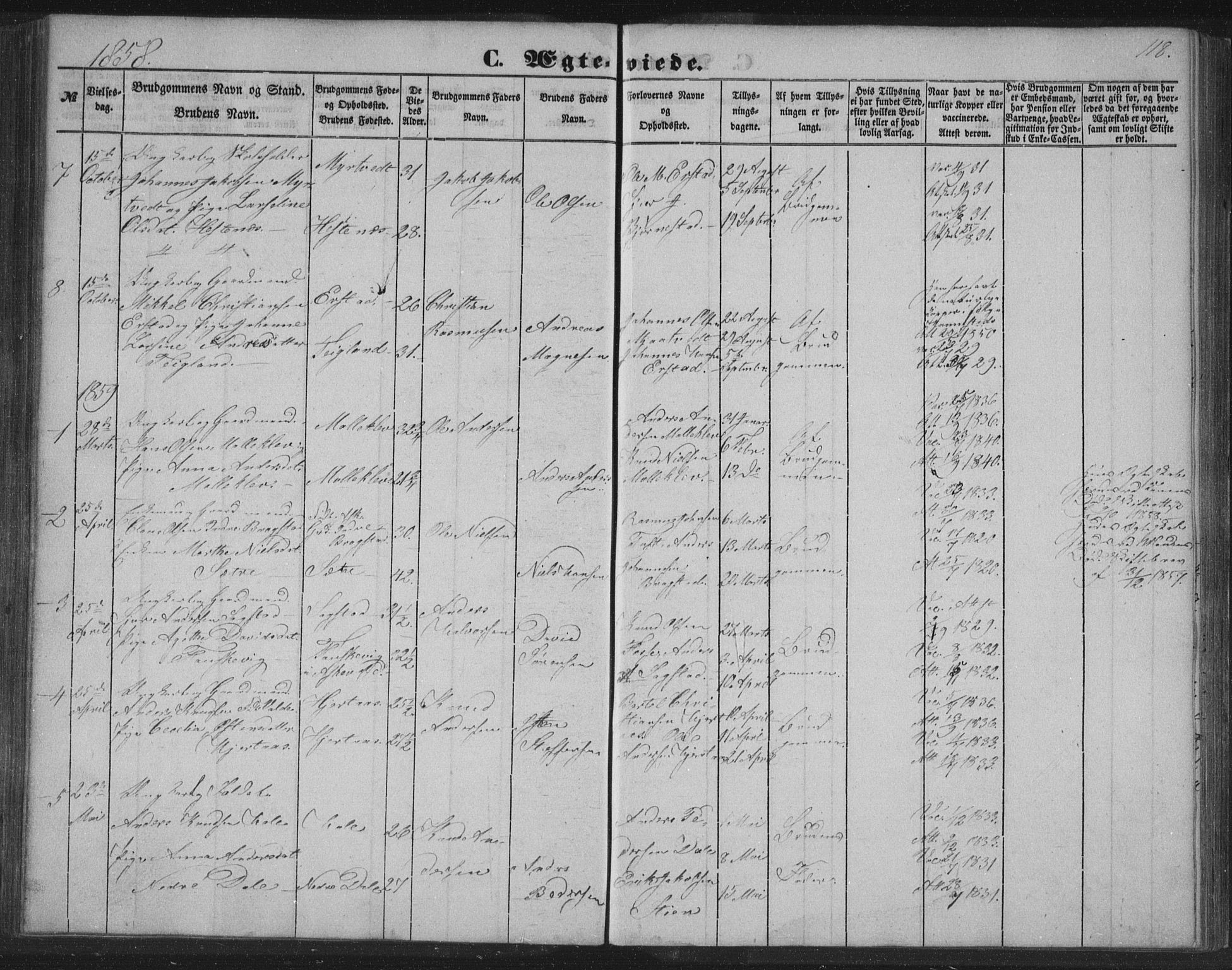 Alversund Sokneprestembete, AV/SAB-A-73901/H/Ha/Hab: Parish register (copy) no. C 1, 1851-1866, p. 118