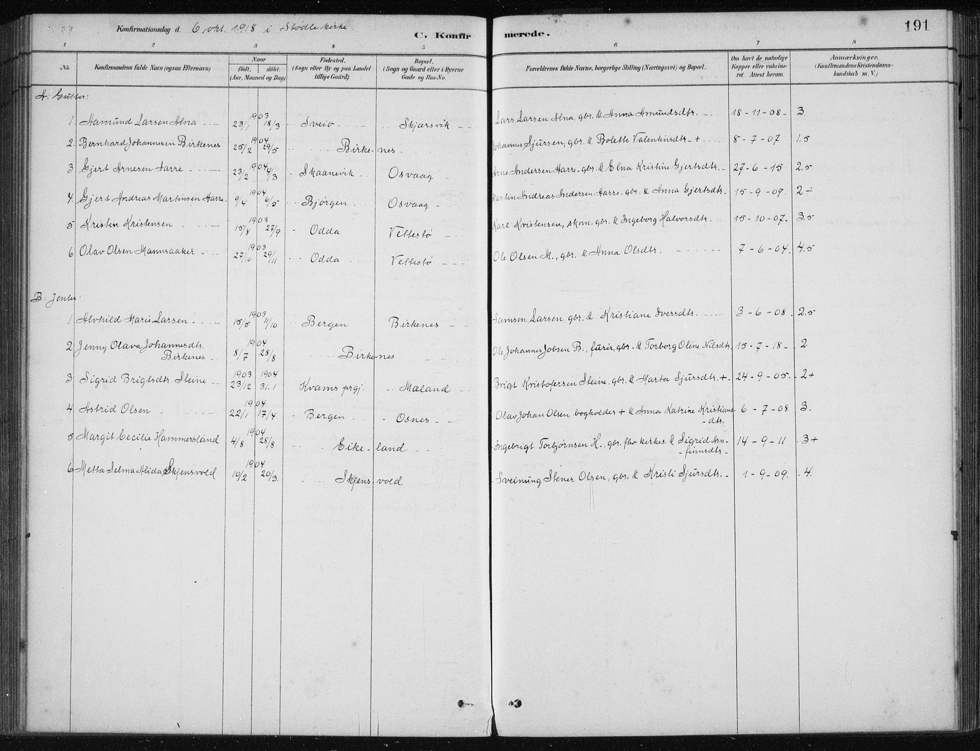 Etne sokneprestembete, SAB/A-75001/H/Haa: Parish register (official) no. C  1, 1879-1919, p. 191