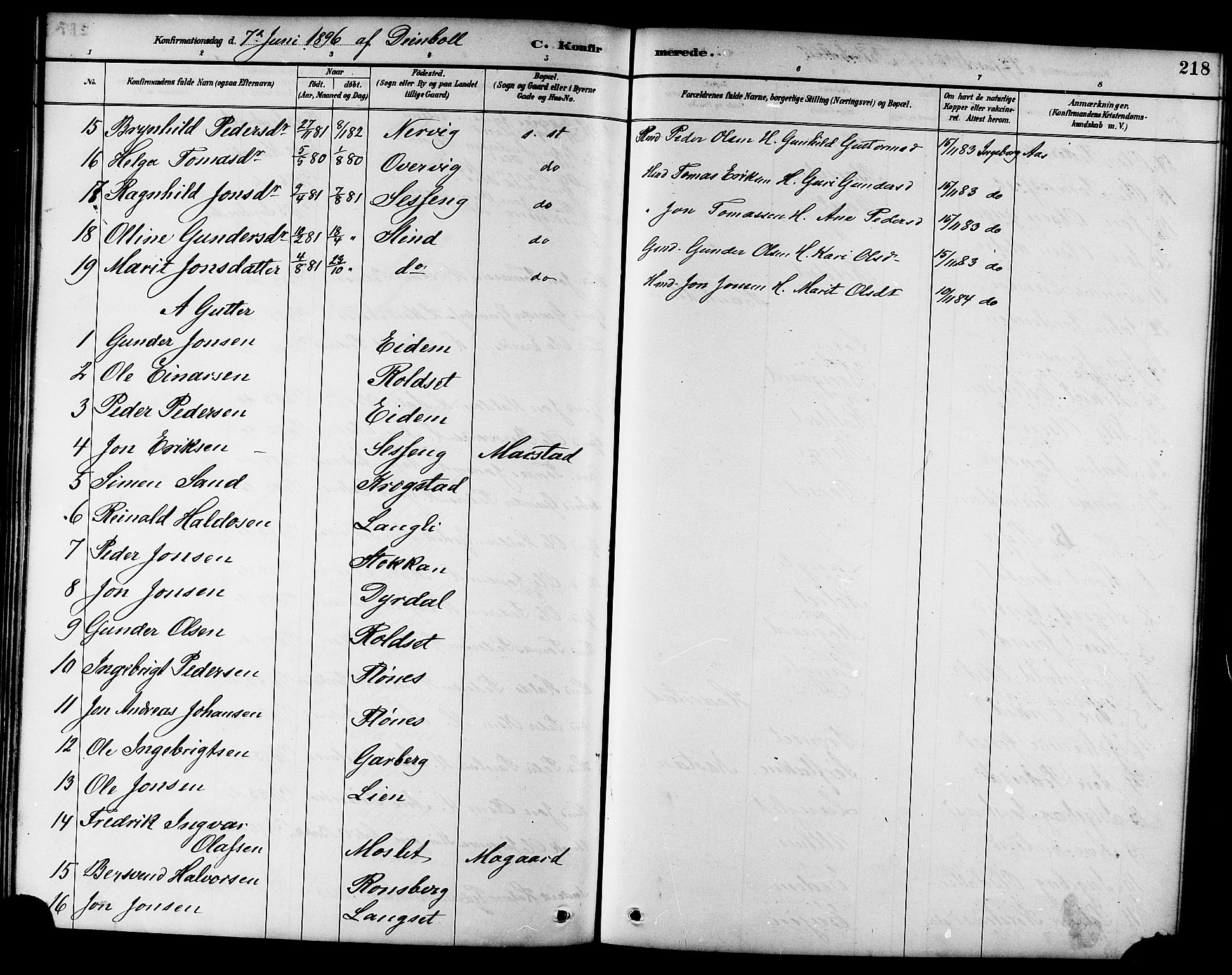 Ministerialprotokoller, klokkerbøker og fødselsregistre - Sør-Trøndelag, AV/SAT-A-1456/695/L1157: Parish register (copy) no. 695C08, 1889-1913, p. 218