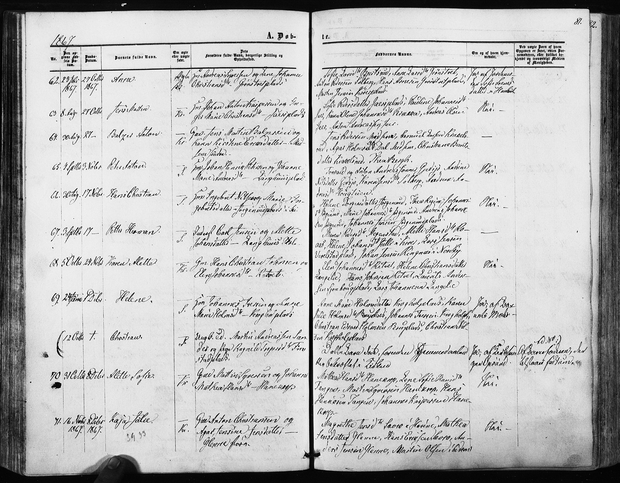 Kråkstad prestekontor Kirkebøker, AV/SAO-A-10125a/F/Fa/L0007: Parish register (official) no. I 7, 1858-1870, p. 81