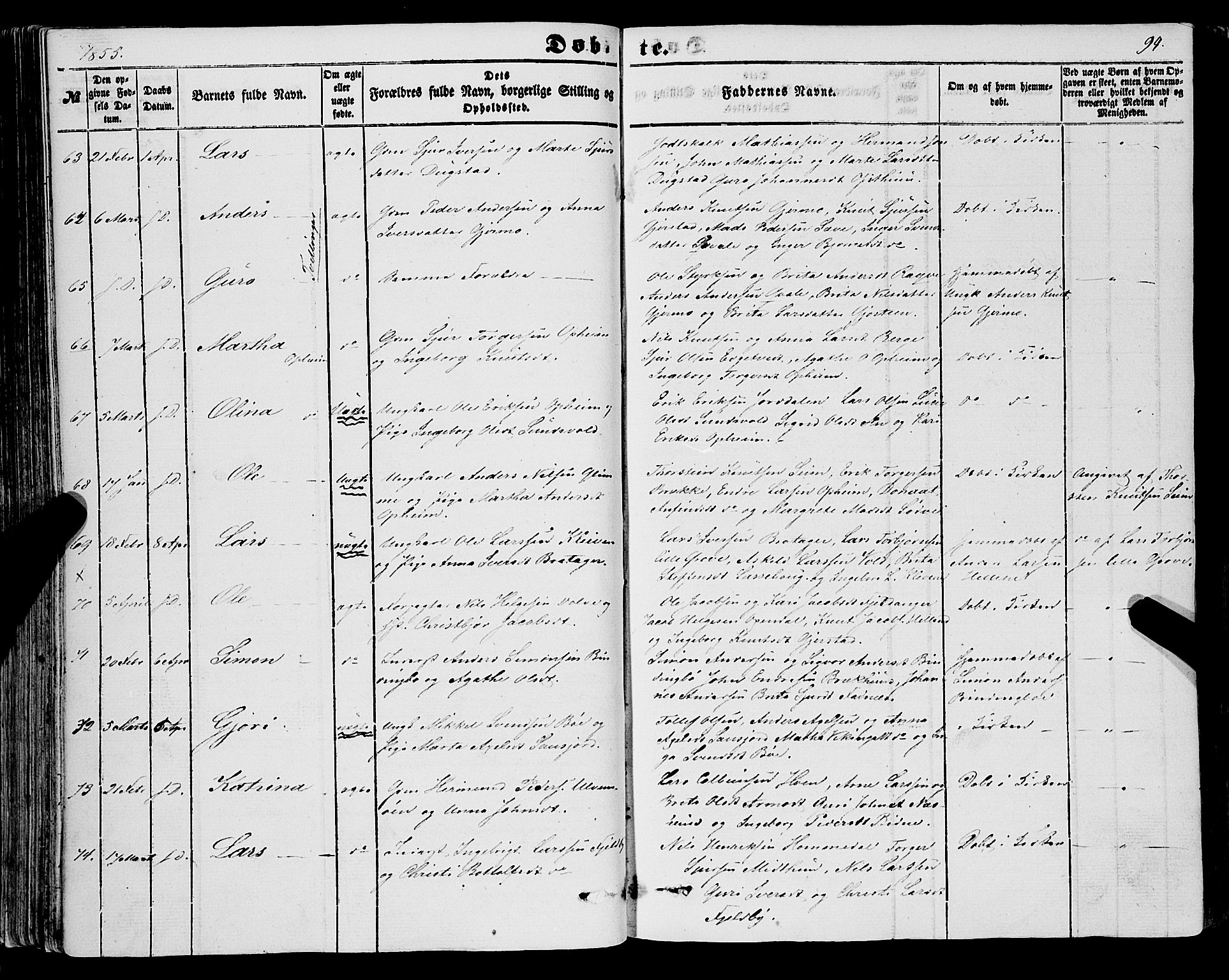 Voss sokneprestembete, AV/SAB-A-79001/H/Haa: Parish register (official) no. A 16, 1849-1863, p. 94