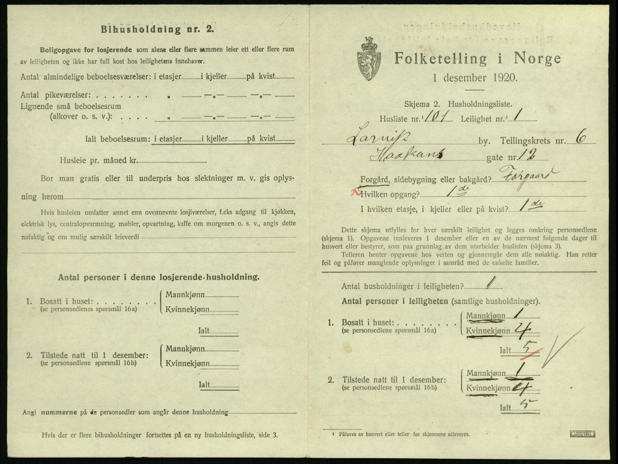 SAKO, 1920 census for Larvik, 1920, p. 5762