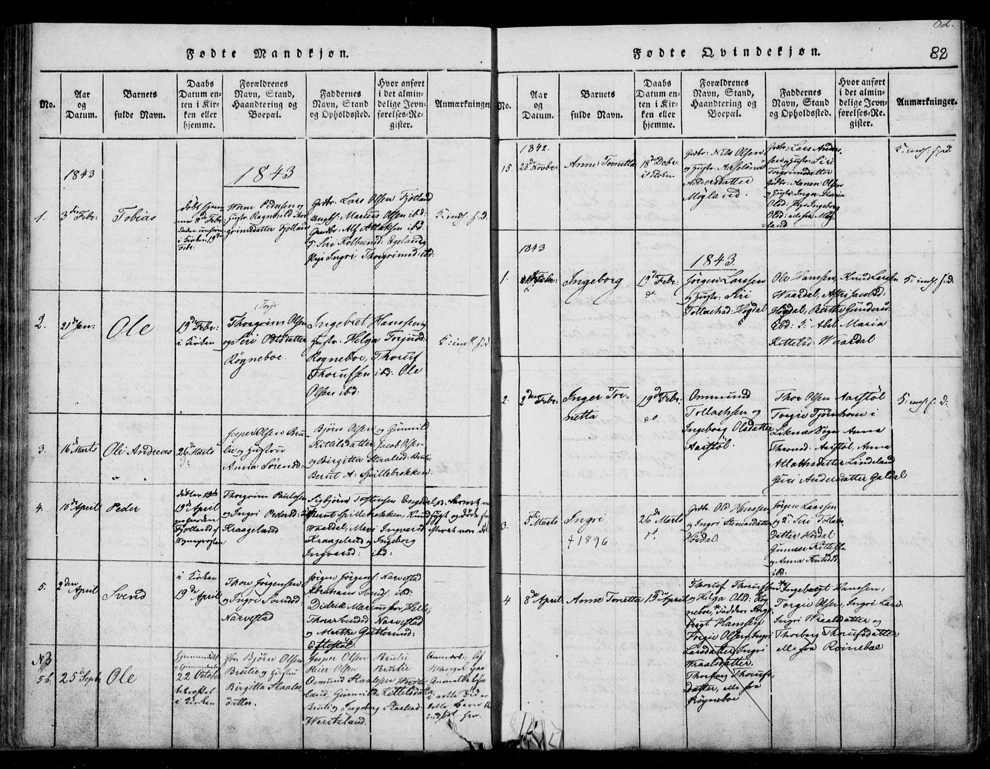 Fjotland sokneprestkontor, AV/SAK-1111-0010/F/Fb/L0001: Parish register (copy) no. B 1, 1816-1849, p. 82