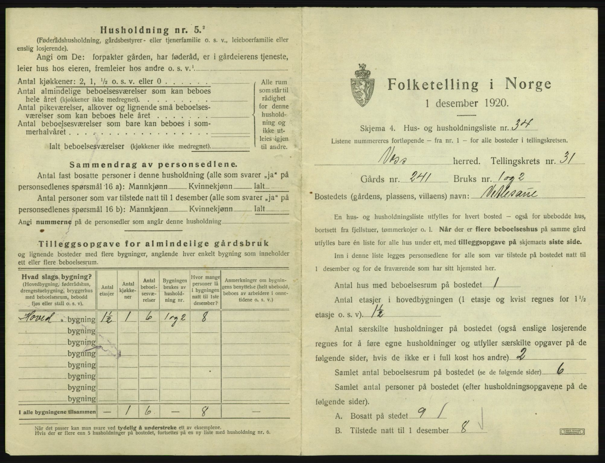 SAB, 1920 census for Voss, 1920, p. 2753