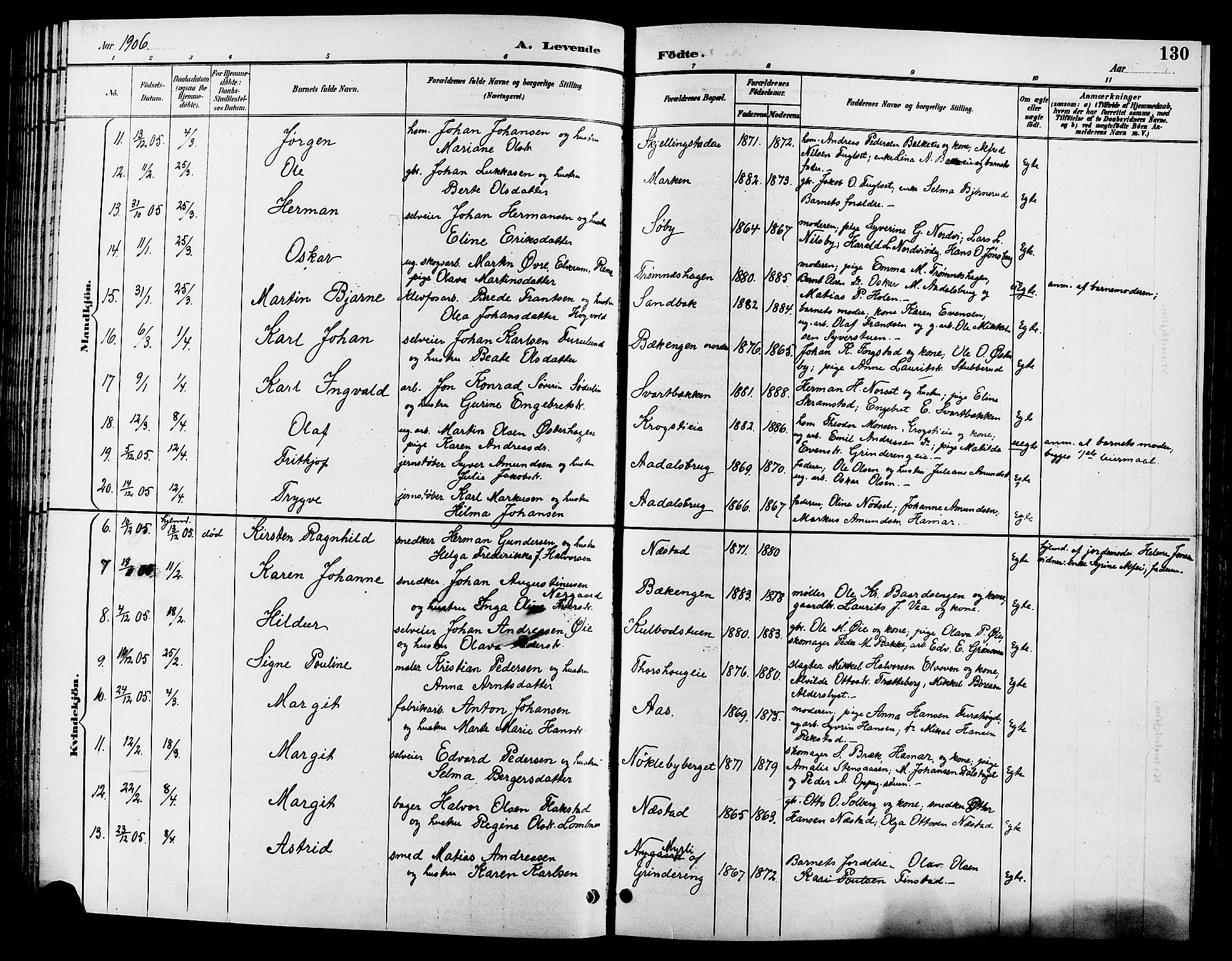 Løten prestekontor, SAH/PREST-022/L/La/L0006: Parish register (copy) no. 6, 1892-1909, p. 130