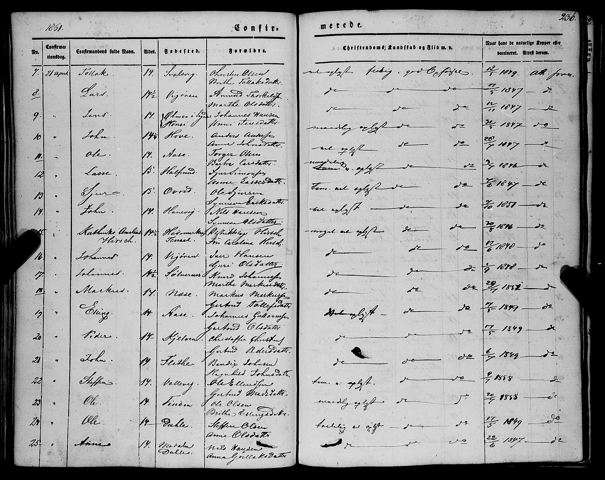 Vik sokneprestembete, AV/SAB-A-81501/H/Haa/Haaa/L0008: Parish register (official) no. A 8, 1846-1865, p. 236