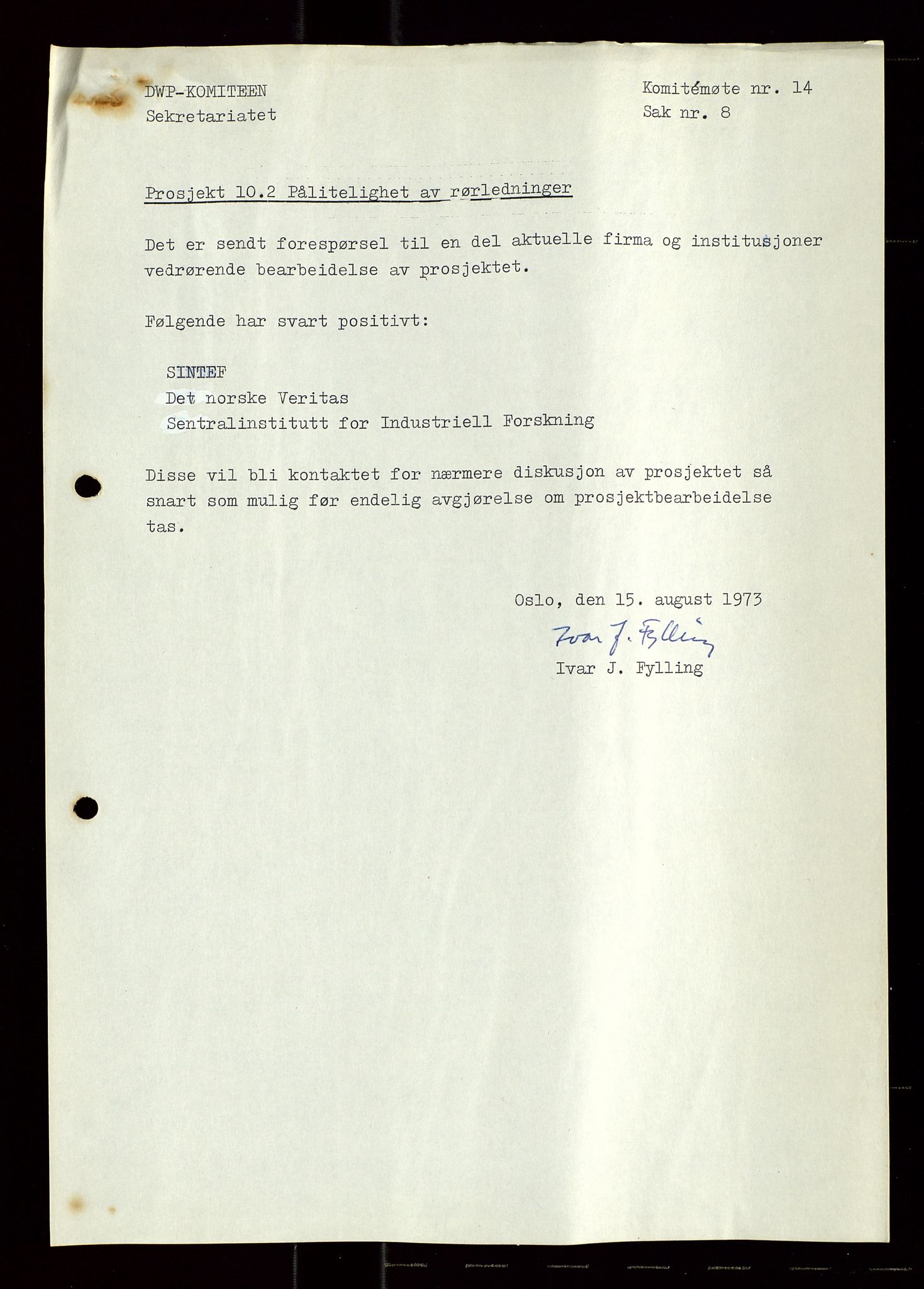 Industridepartementet, Oljekontoret, SAST/A-101348/Di/L0004: DWP, møter, komite`møter, 761 forskning/teknologi, 1972-1975, p. 57