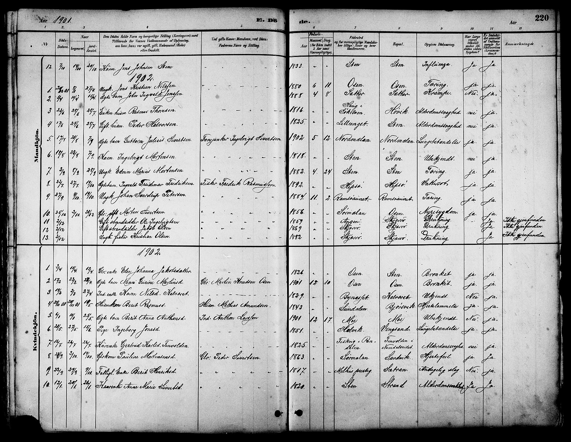Ministerialprotokoller, klokkerbøker og fødselsregistre - Sør-Trøndelag, SAT/A-1456/658/L0726: Parish register (copy) no. 658C02, 1883-1908, p. 220