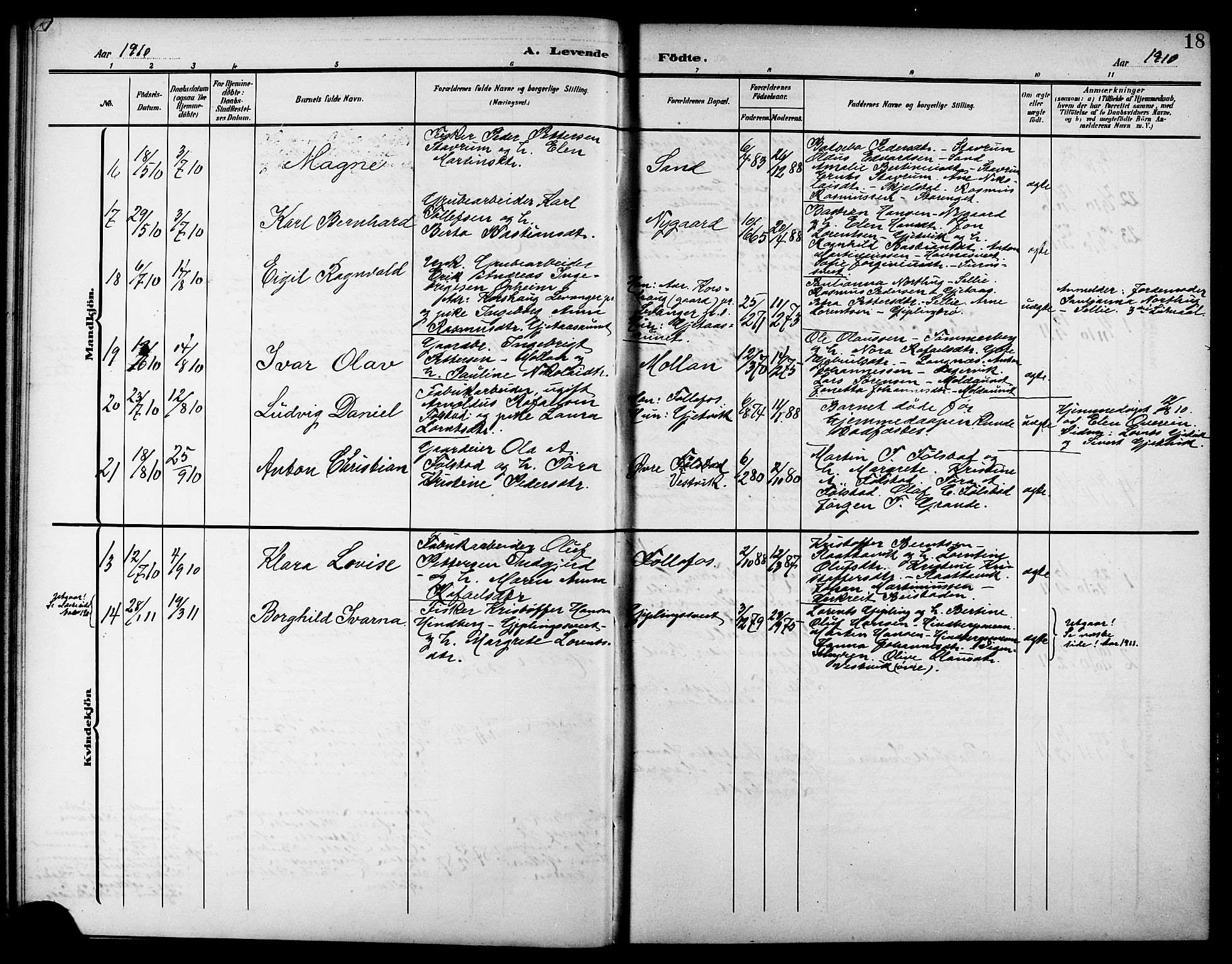 Ministerialprotokoller, klokkerbøker og fødselsregistre - Nord-Trøndelag, AV/SAT-A-1458/744/L0424: Parish register (copy) no. 744C03, 1906-1923, p. 18