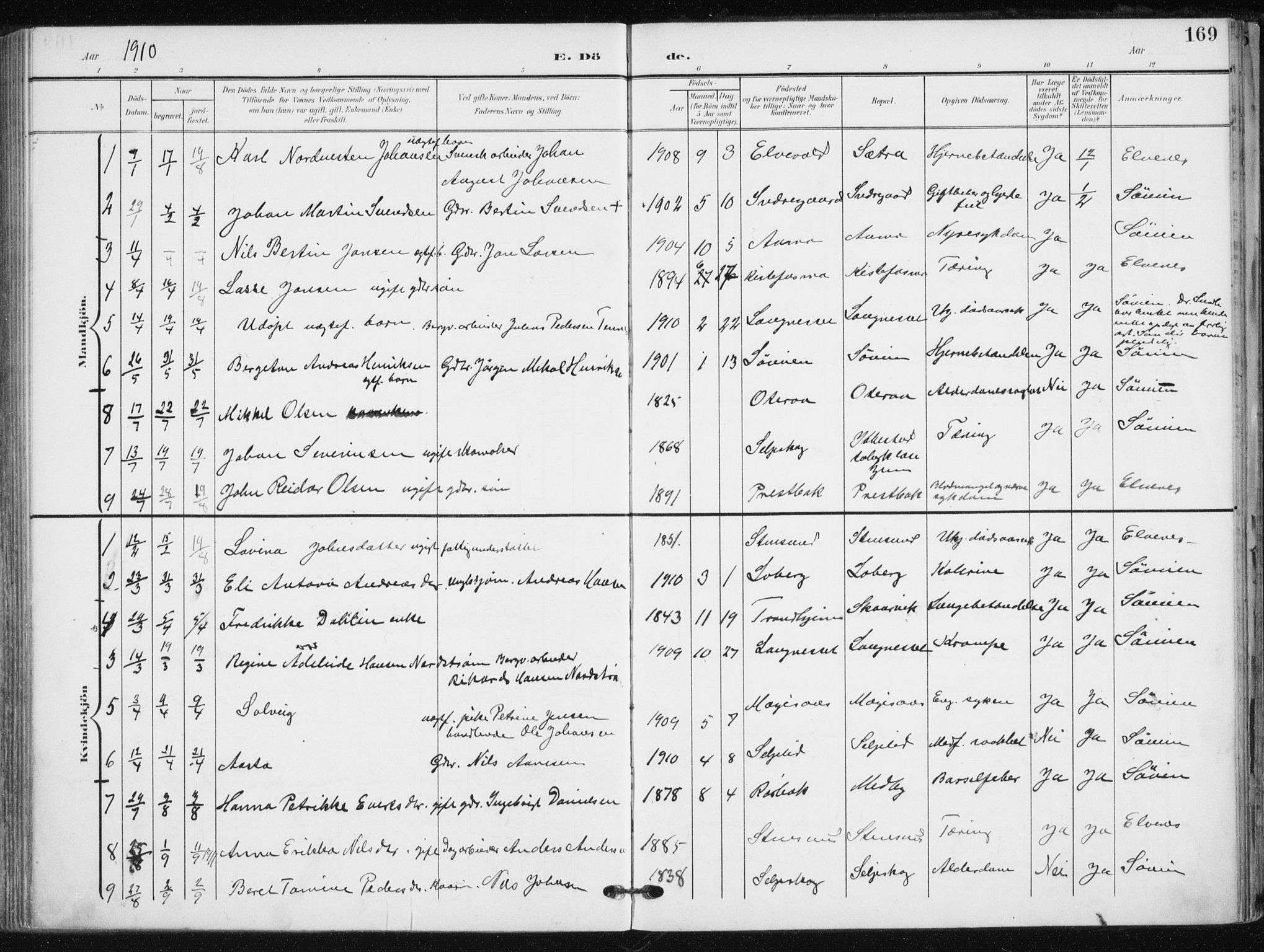 Salangen sokneprestembete, AV/SATØ-S-1324/H/Ha/L0002kirke: Parish register (official) no. 2, 1902-1911, p. 169