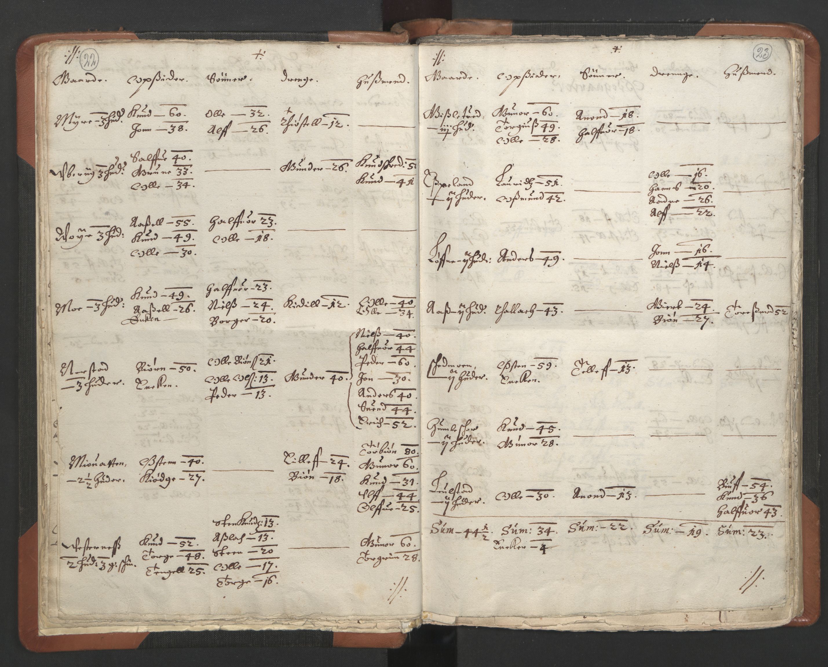 RA, Vicar's Census 1664-1666, no. 13: Nedenes deanery, 1664-1666, p. 22-23