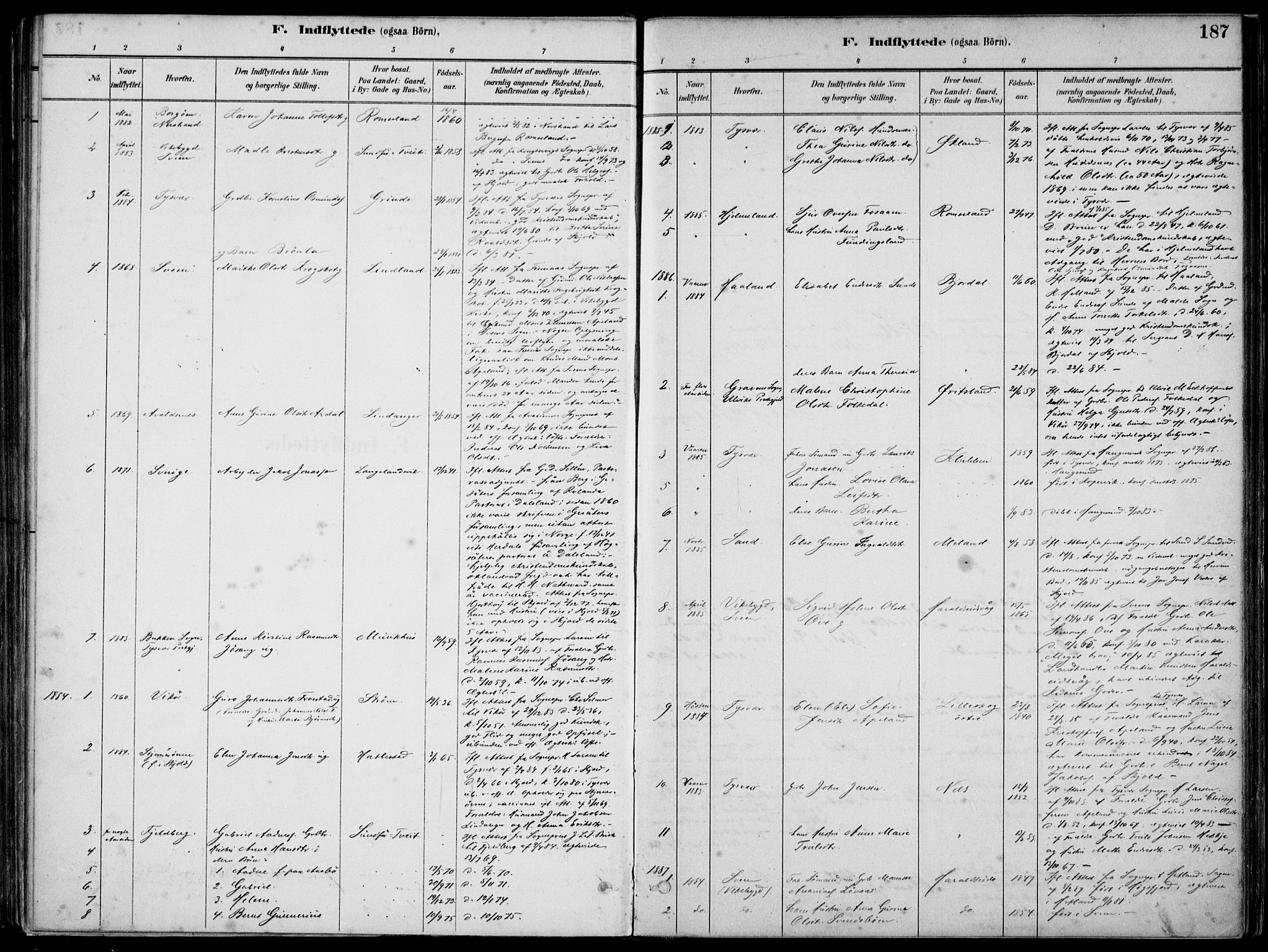 Skjold sokneprestkontor, SAST/A-101847/H/Ha/Haa/L0010: Parish register (official) no. A 10, 1882-1897, p. 187