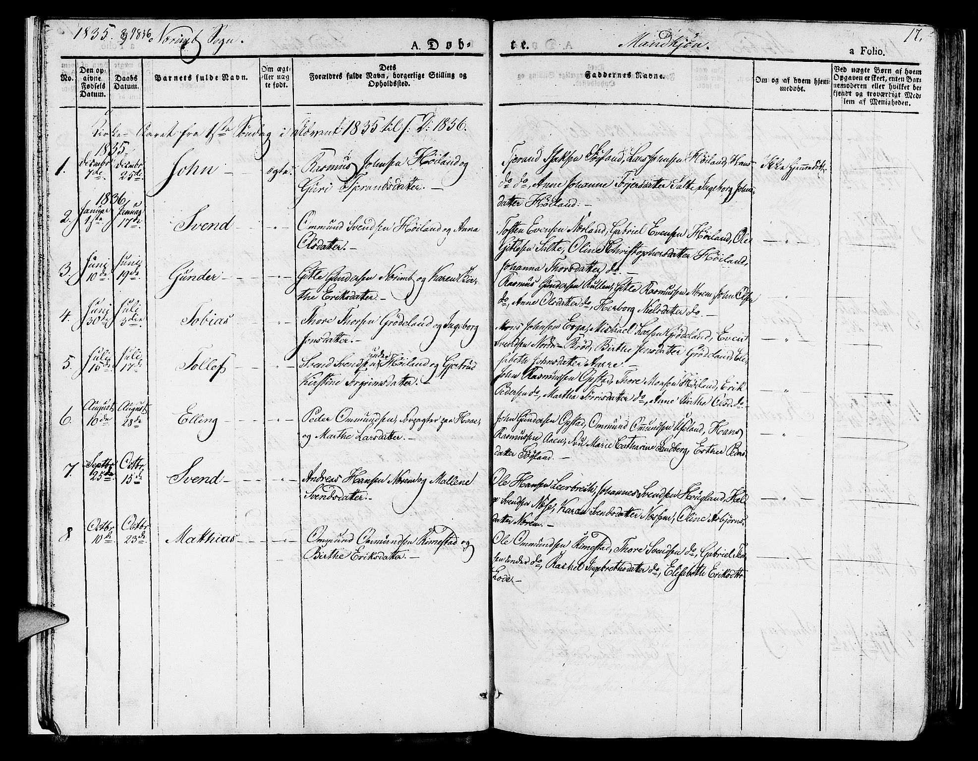 Hå sokneprestkontor, SAST/A-101801/001/30BA/L0004: Parish register (official) no. A 4.1 /1, 1826-1841, p. 17