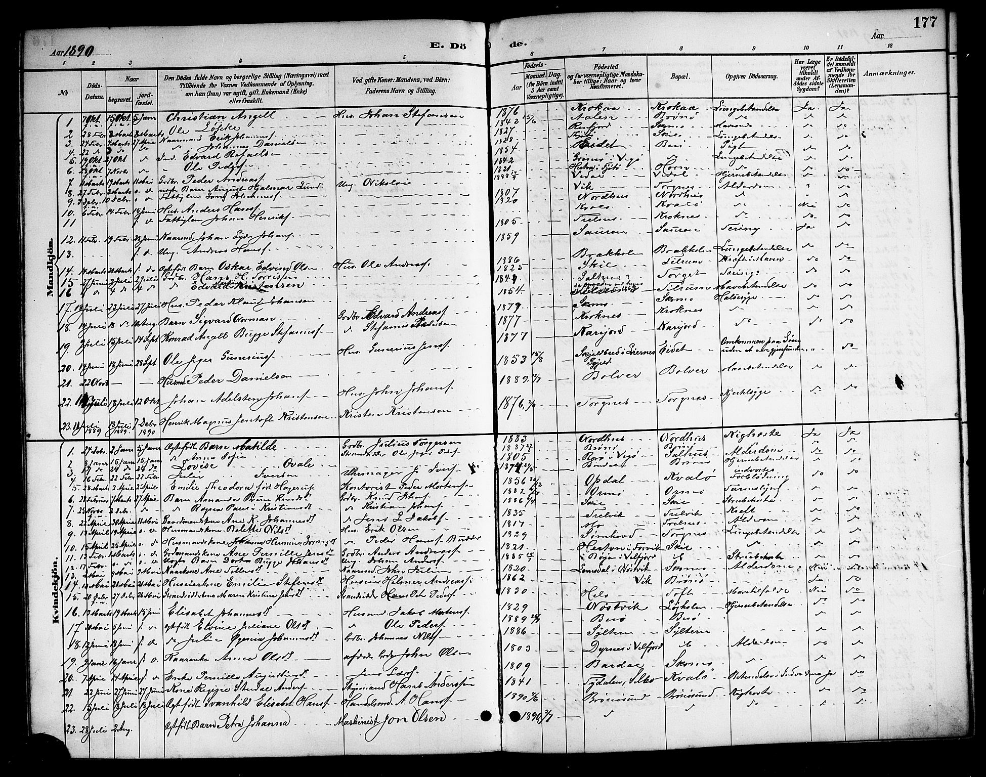 Ministerialprotokoller, klokkerbøker og fødselsregistre - Nordland, SAT/A-1459/813/L0213: Parish register (copy) no. 813C05, 1887-1903, p. 177