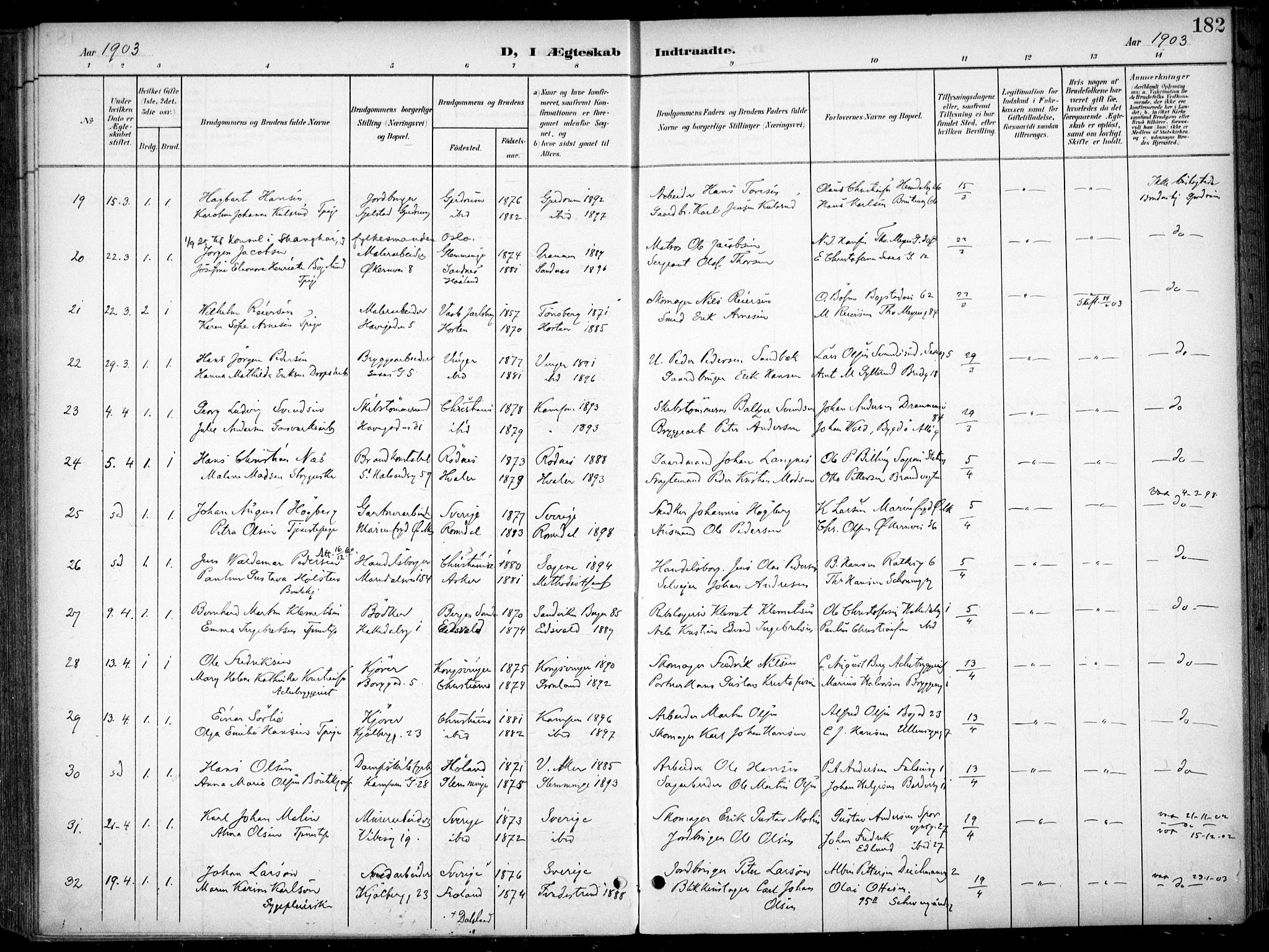 Kampen prestekontor Kirkebøker, SAO/A-10853/F/Fa/L0009: Parish register (official) no. I 9, 1899-1911, p. 182