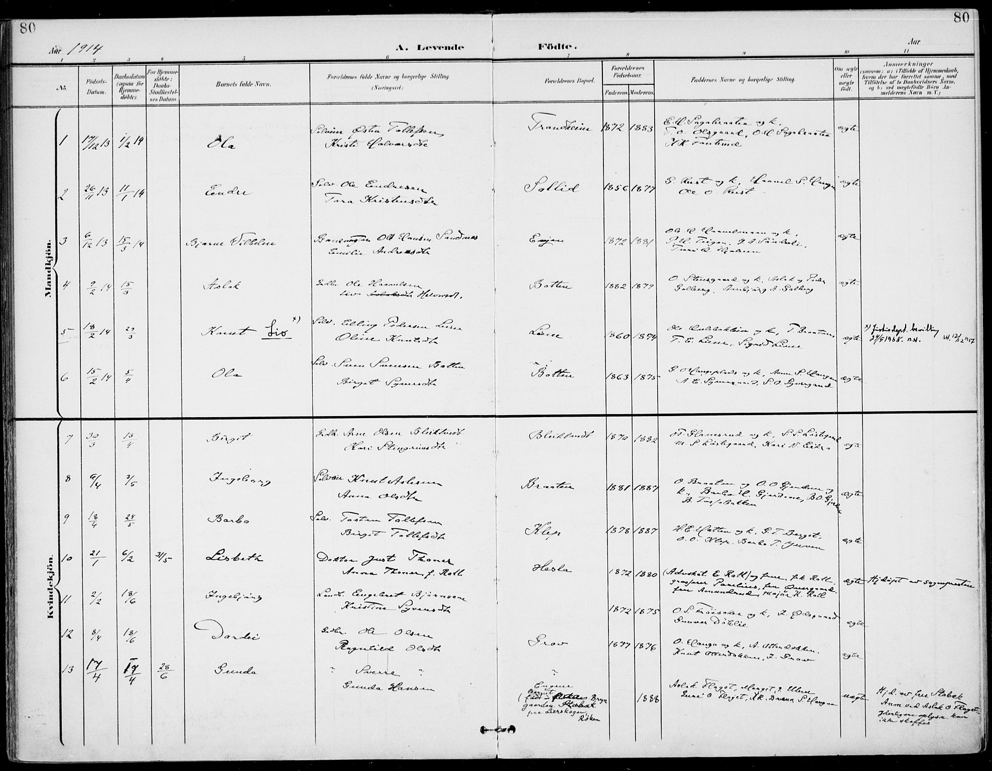 Gol kirkebøker, SAKO/A-226/F/Fa/L0006: Parish register (official) no. I 6, 1901-1918, p. 80
