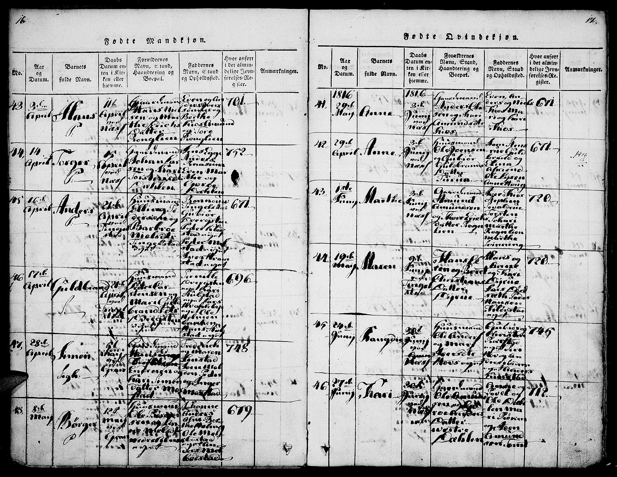 Gran prestekontor, SAH/PREST-112/H/Ha/Haa/L0009: Parish register (official) no. 9, 1815-1824, p. 16-17