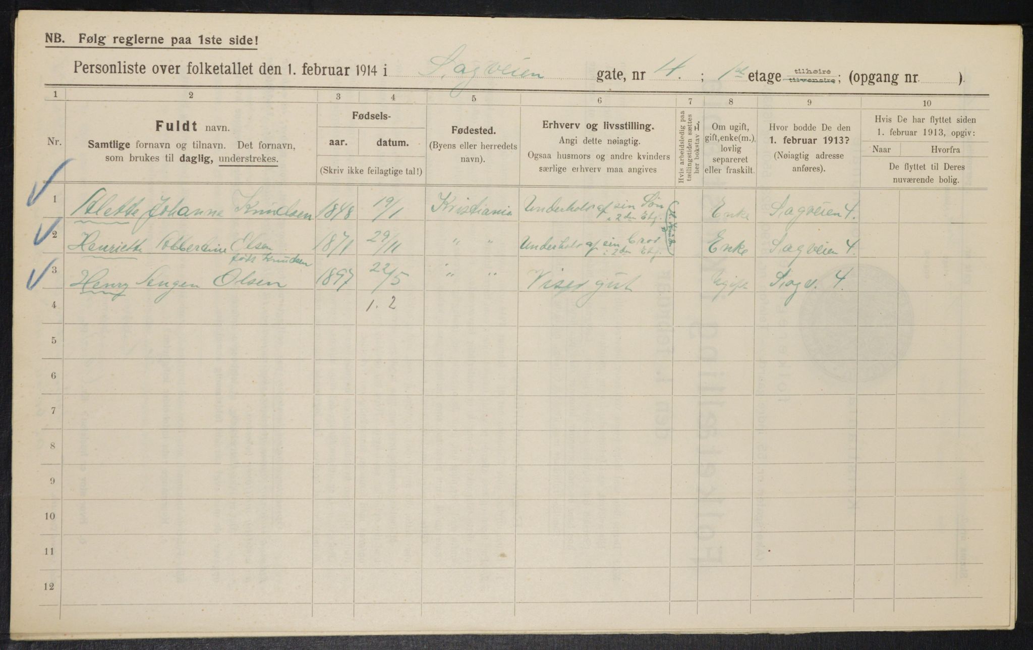 OBA, Municipal Census 1914 for Kristiania, 1914, p. 86290