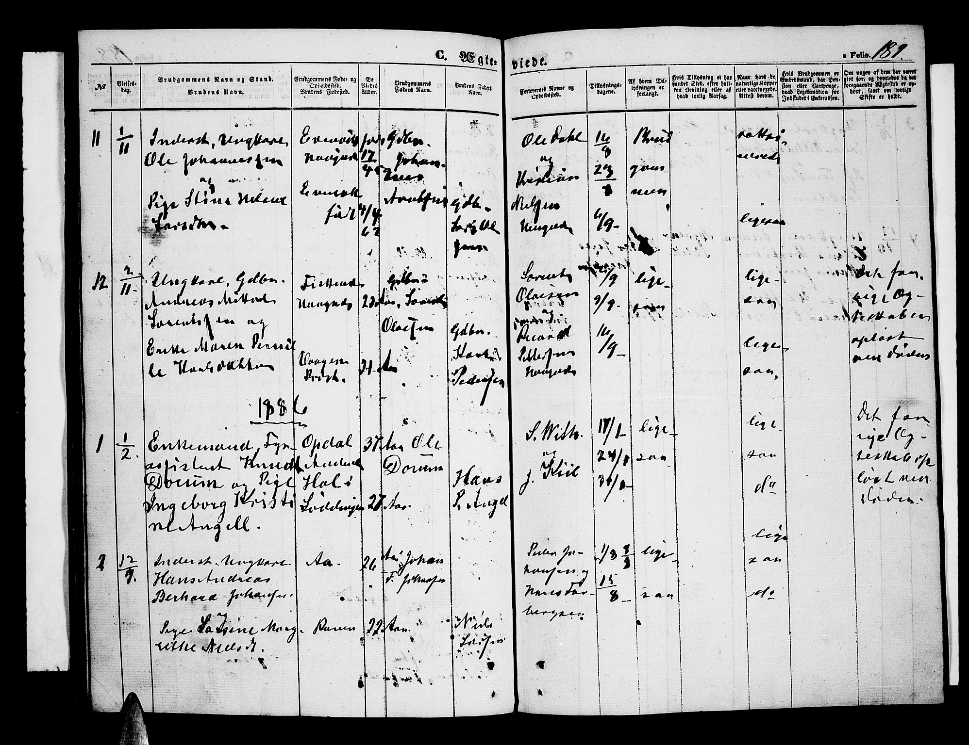 Ministerialprotokoller, klokkerbøker og fødselsregistre - Nordland, AV/SAT-A-1459/899/L1447: Parish register (copy) no. 899C02, 1855-1886, p. 189