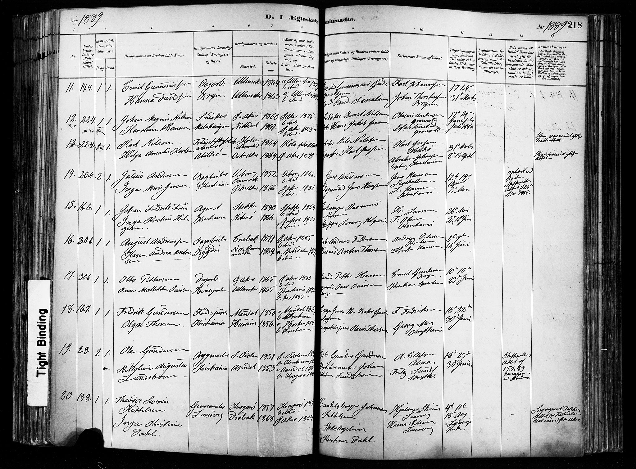 Østre Aker prestekontor Kirkebøker, SAO/A-10840/F/Fa/L0008: Parish register (official) no. I 8, 1883-1894, p. 218