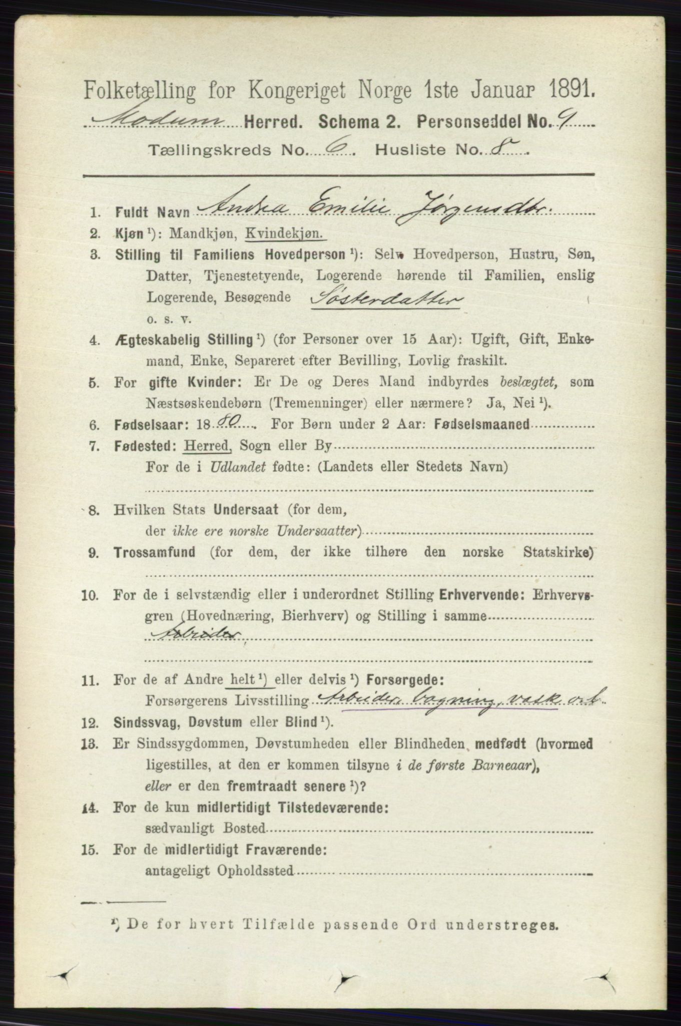 RA, 1891 census for 0623 Modum, 1891, p. 2180