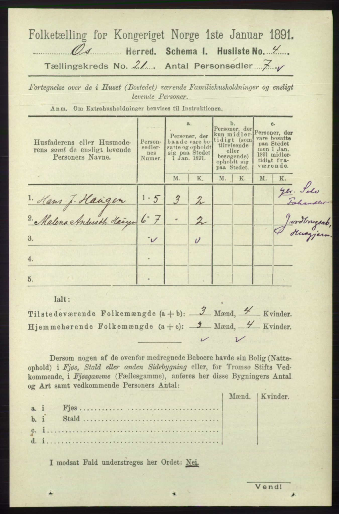 RA, 1891 census for 1243 Os, 1891, p. 4821