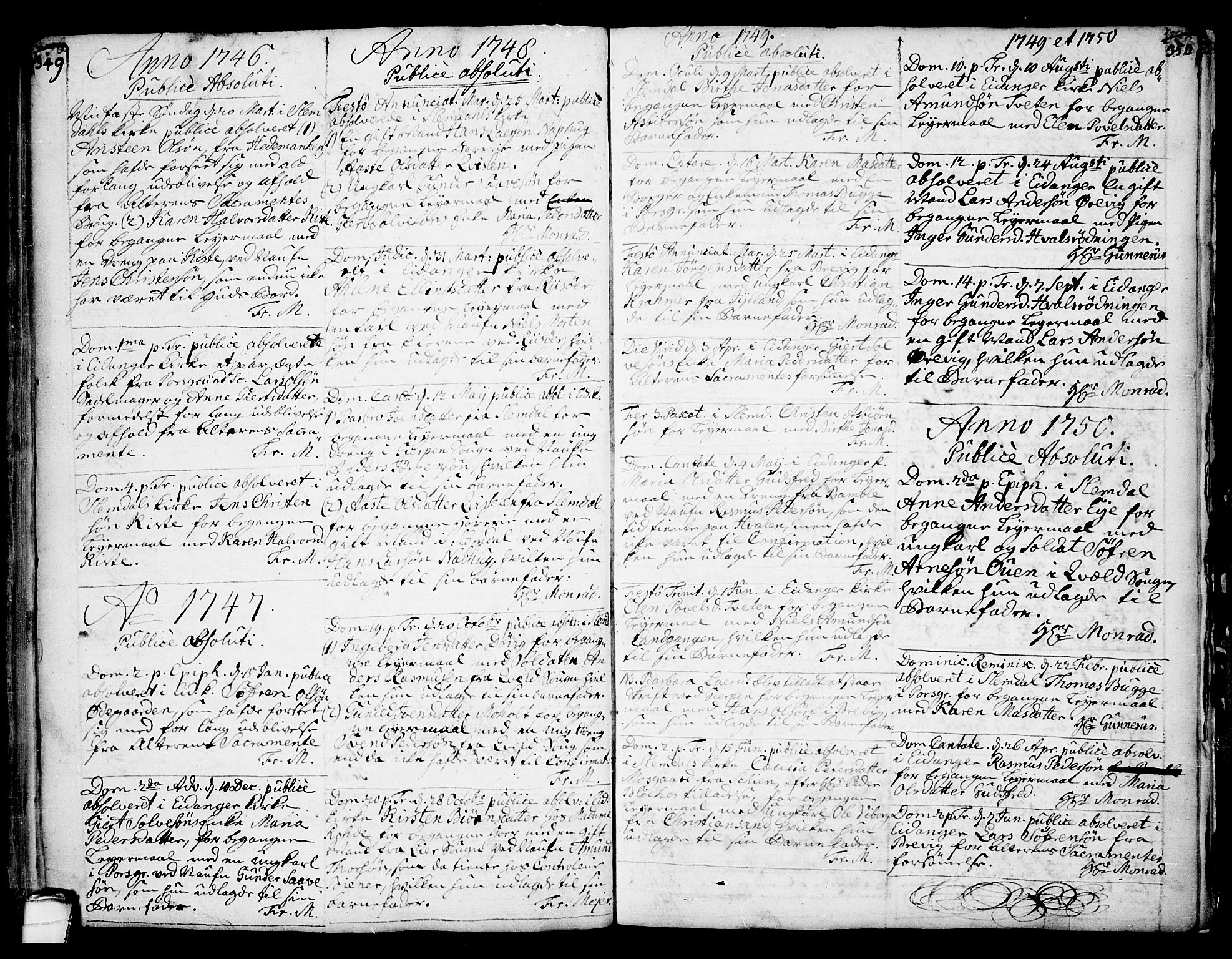 Eidanger kirkebøker, SAKO/A-261/F/Fa/L0004: Parish register (official) no. 4, 1733-1759, p. 349-350