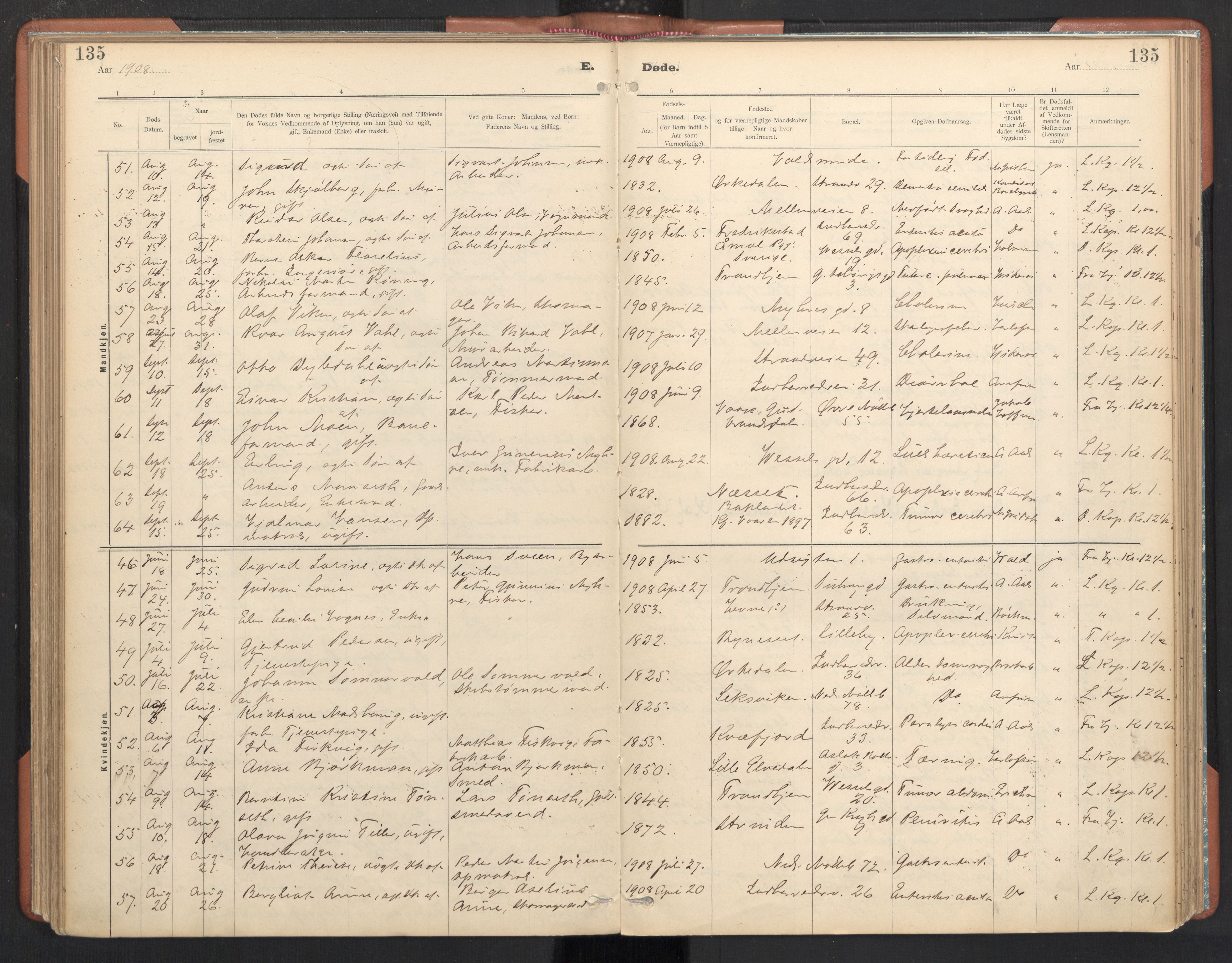 Ministerialprotokoller, klokkerbøker og fødselsregistre - Sør-Trøndelag, SAT/A-1456/605/L0244: Parish register (official) no. 605A06, 1908-1954, p. 135