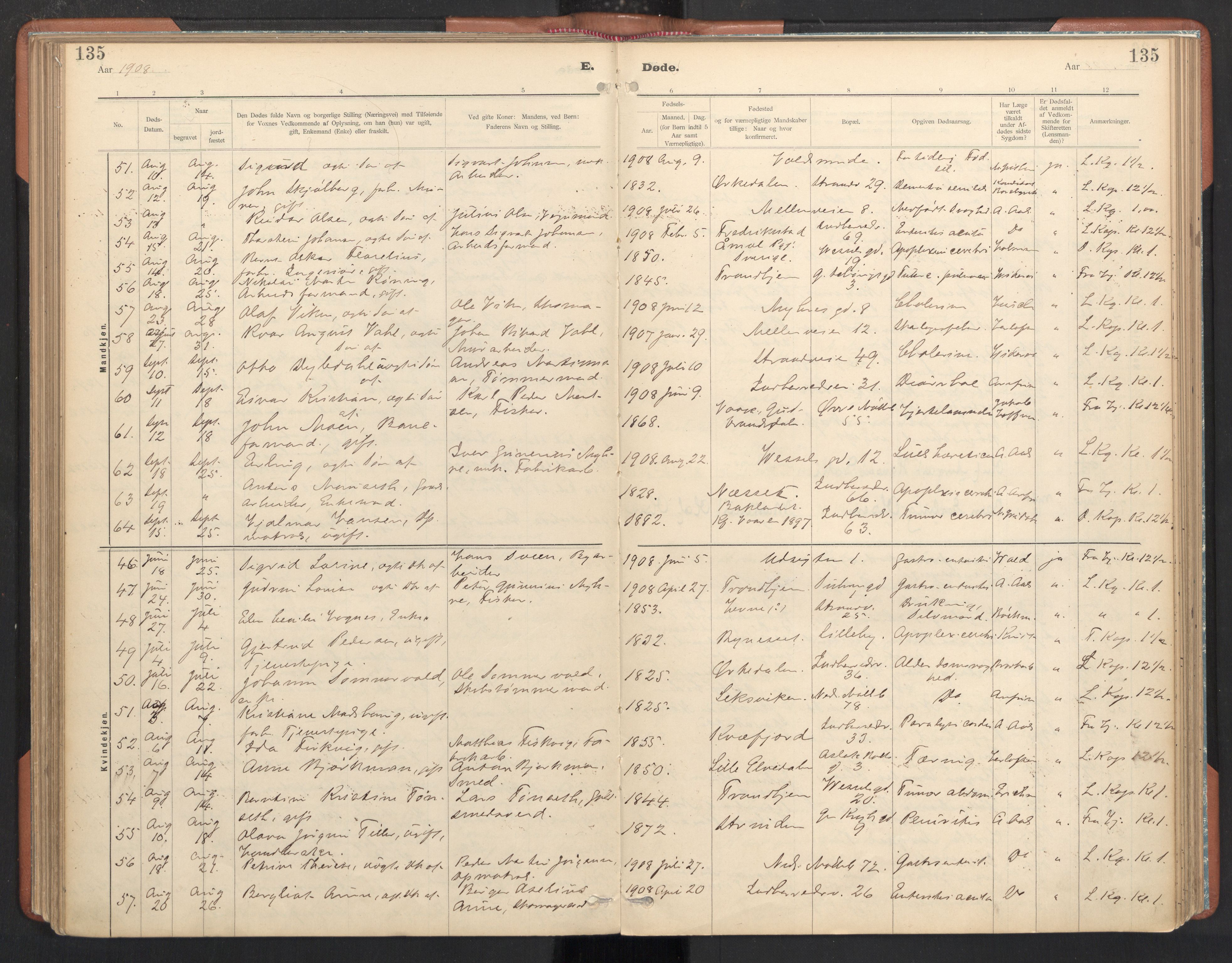 Ministerialprotokoller, klokkerbøker og fødselsregistre - Sør-Trøndelag, AV/SAT-A-1456/605/L0244: Parish register (official) no. 605A06, 1908-1954, p. 135