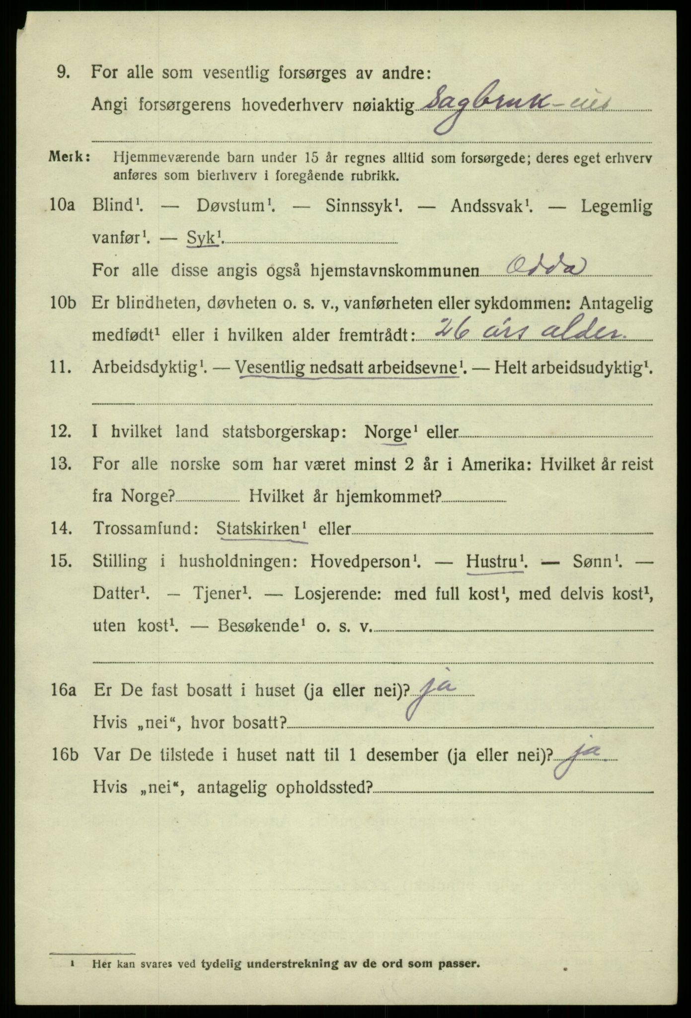 SAB, 1920 census for Odda, 1920, p. 1826