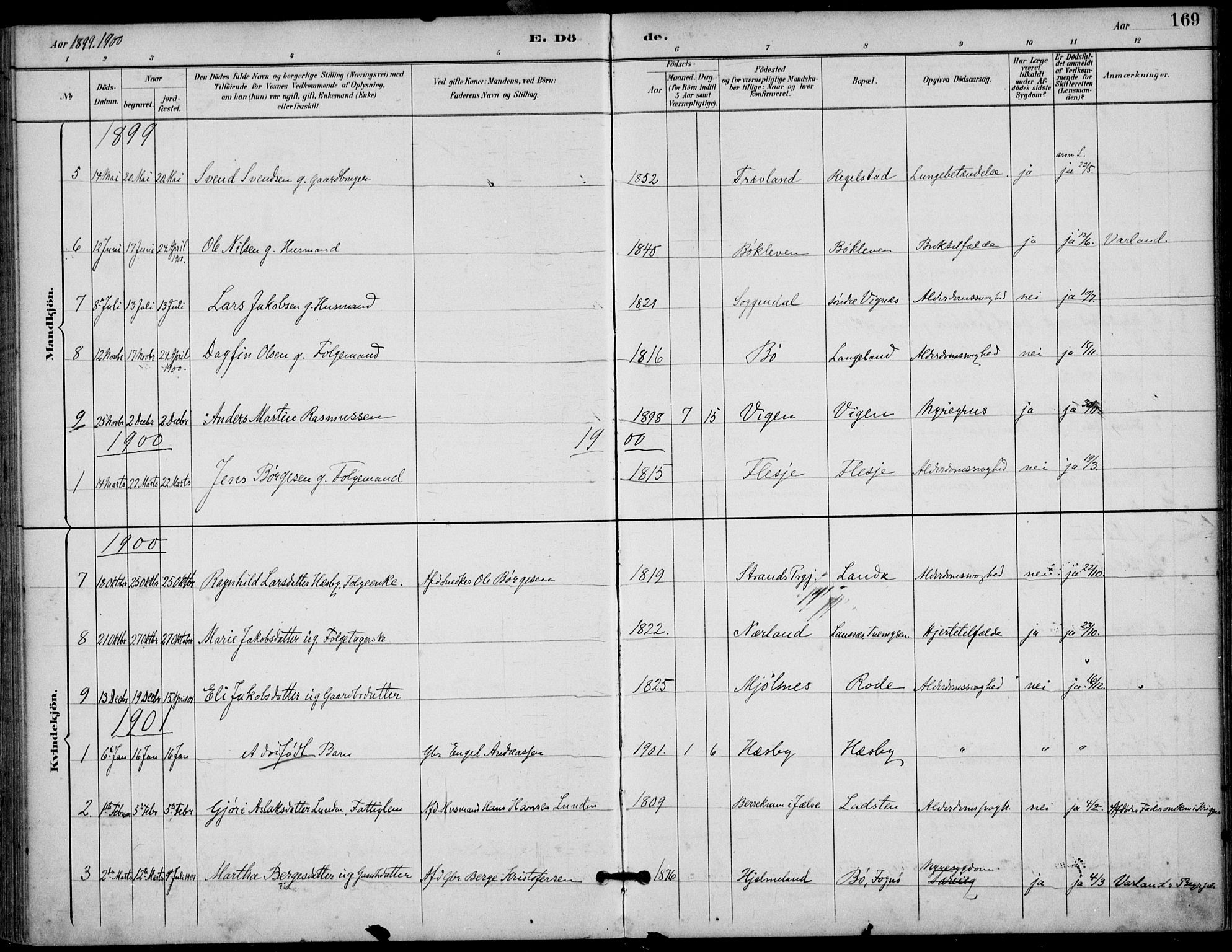 Finnøy sokneprestkontor, SAST/A-101825/H/Ha/Haa/L0011: Parish register (official) no. A 11, 1891-1910, p. 169