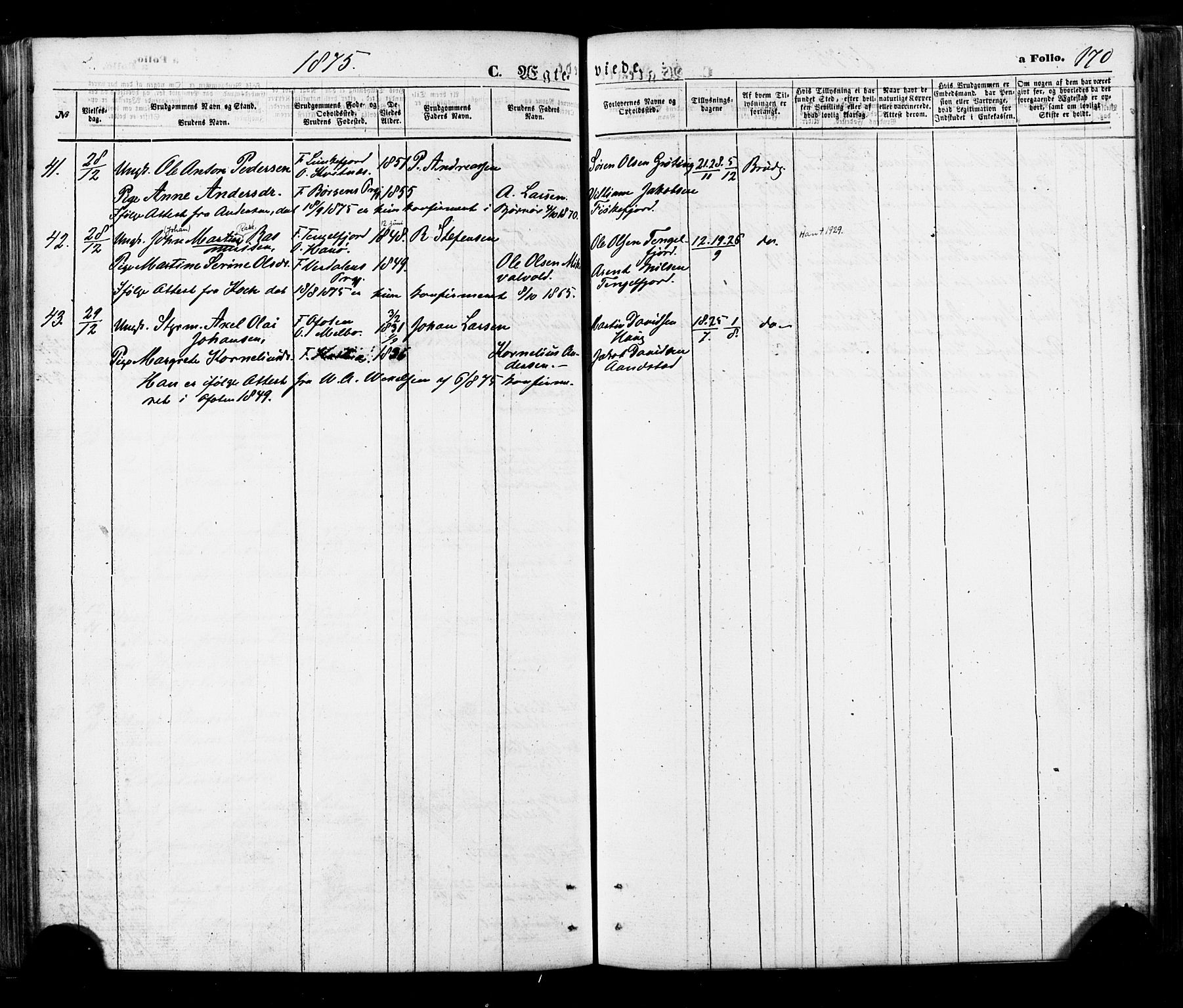 Ministerialprotokoller, klokkerbøker og fødselsregistre - Nordland, AV/SAT-A-1459/888/L1242: Parish register (official) no. 888A08, 1870-1875, p. 170